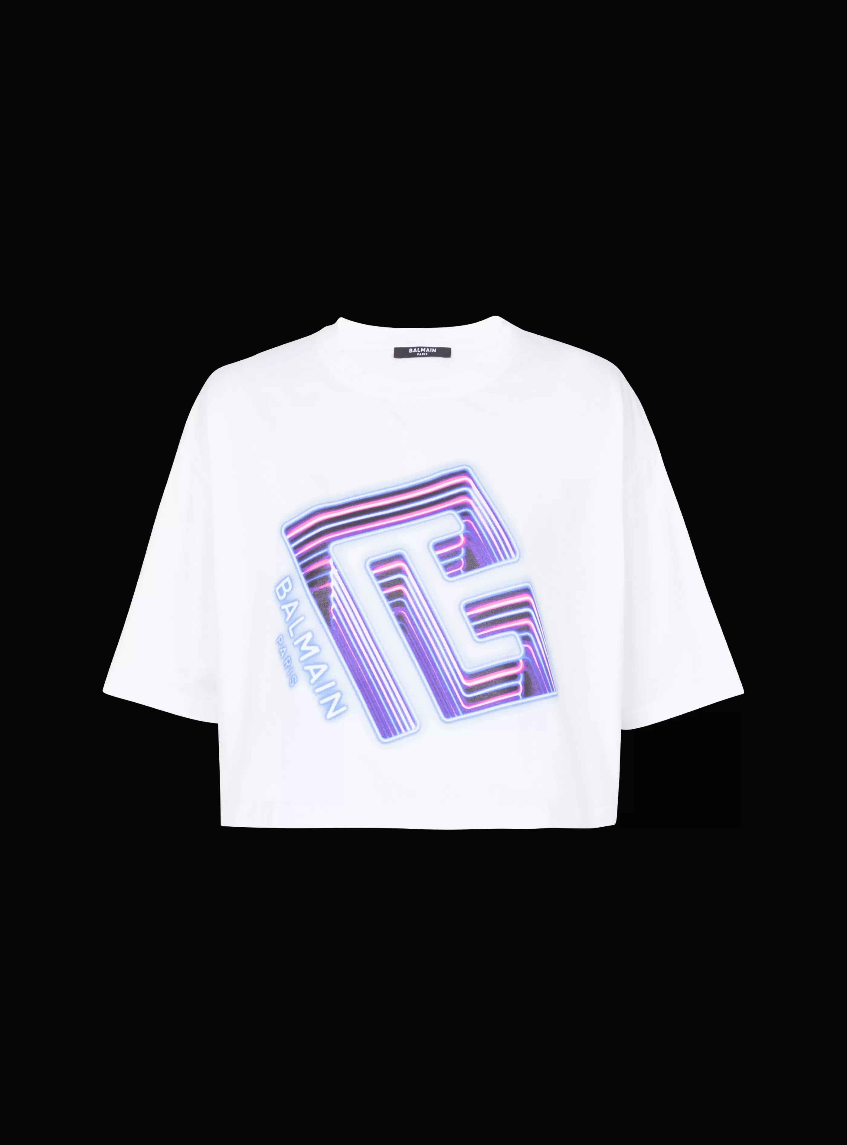 Balmain T-Shirt-Cropped Neon-print T-shirt white