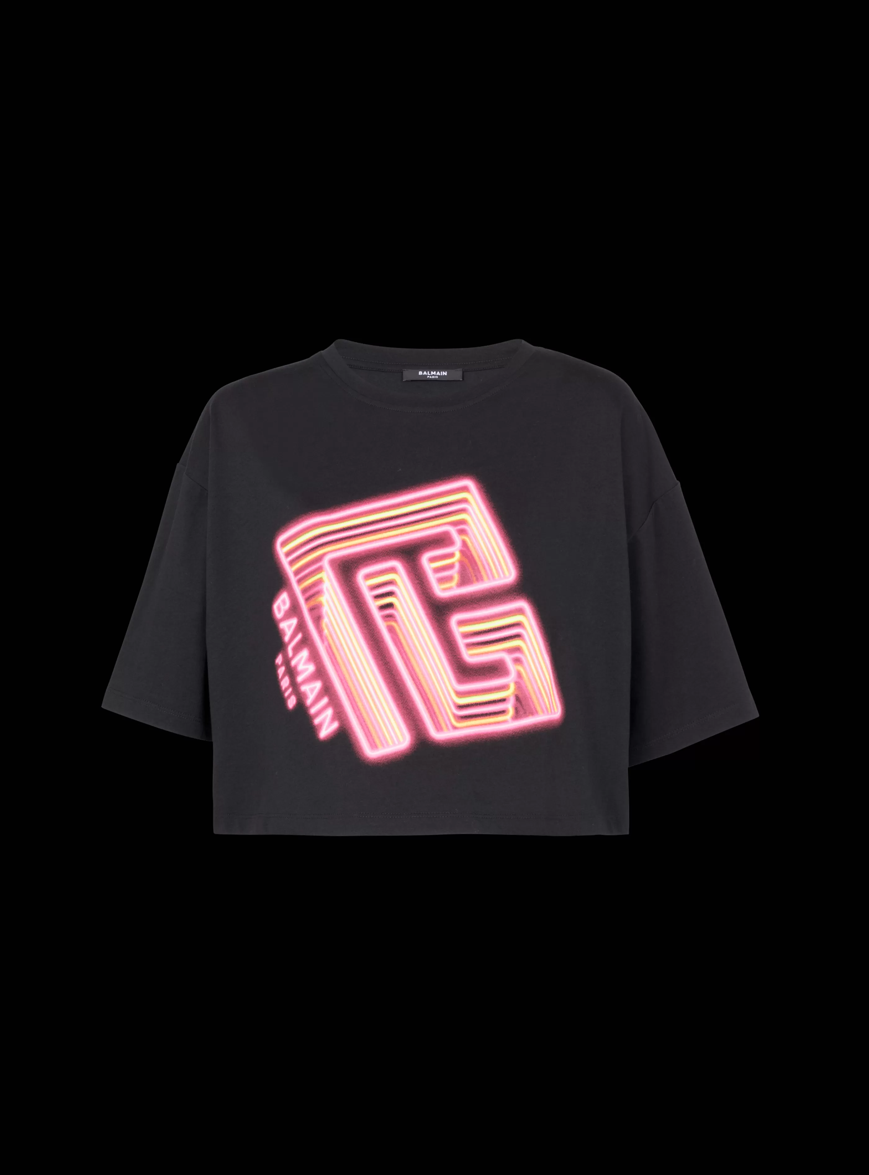Balmain T-Shirt-Cropped Neon-print T-shirt black