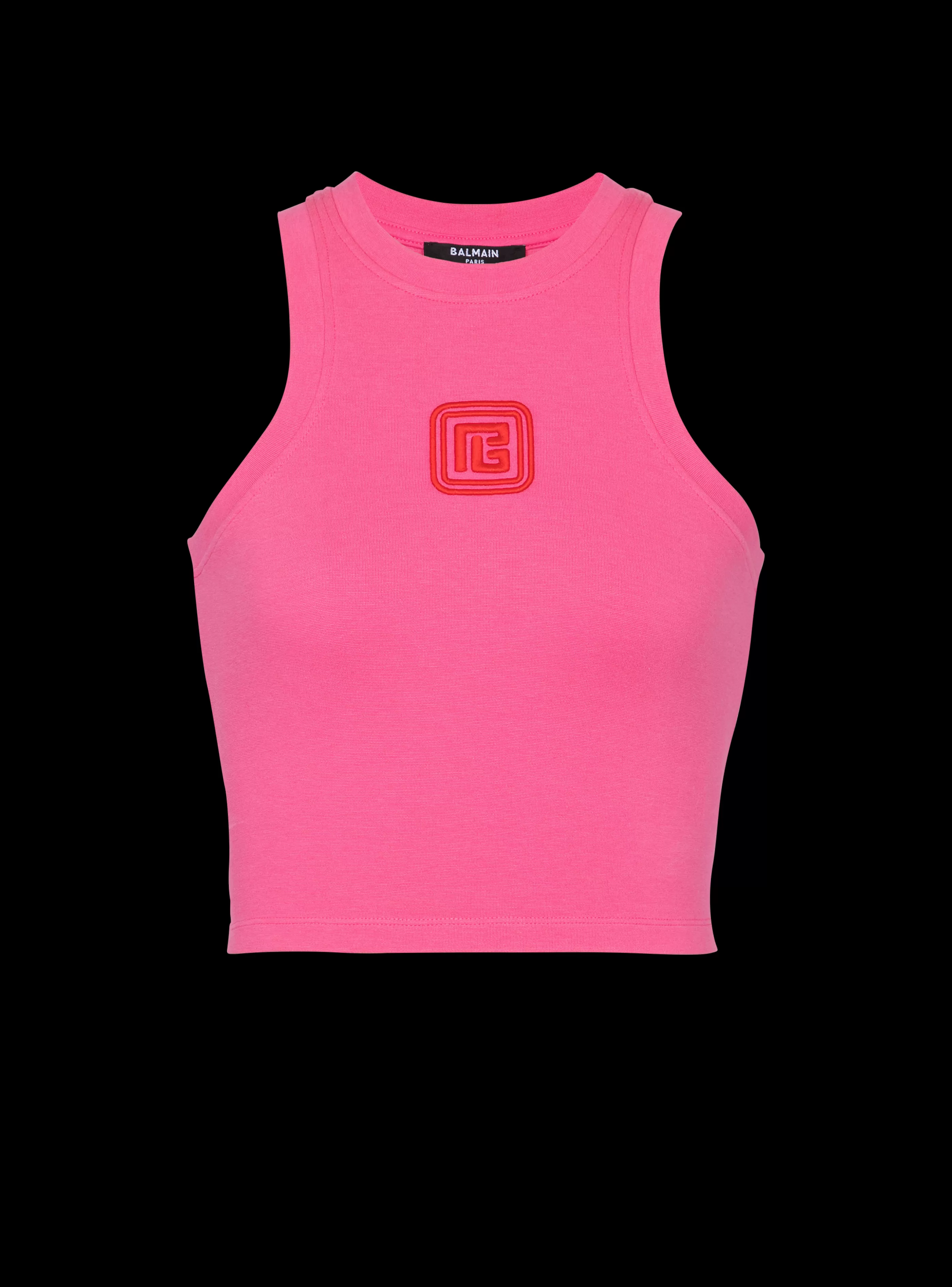 Balmain T-Shirt-Cropped Tank Top With Retro PB Embroidery pink
