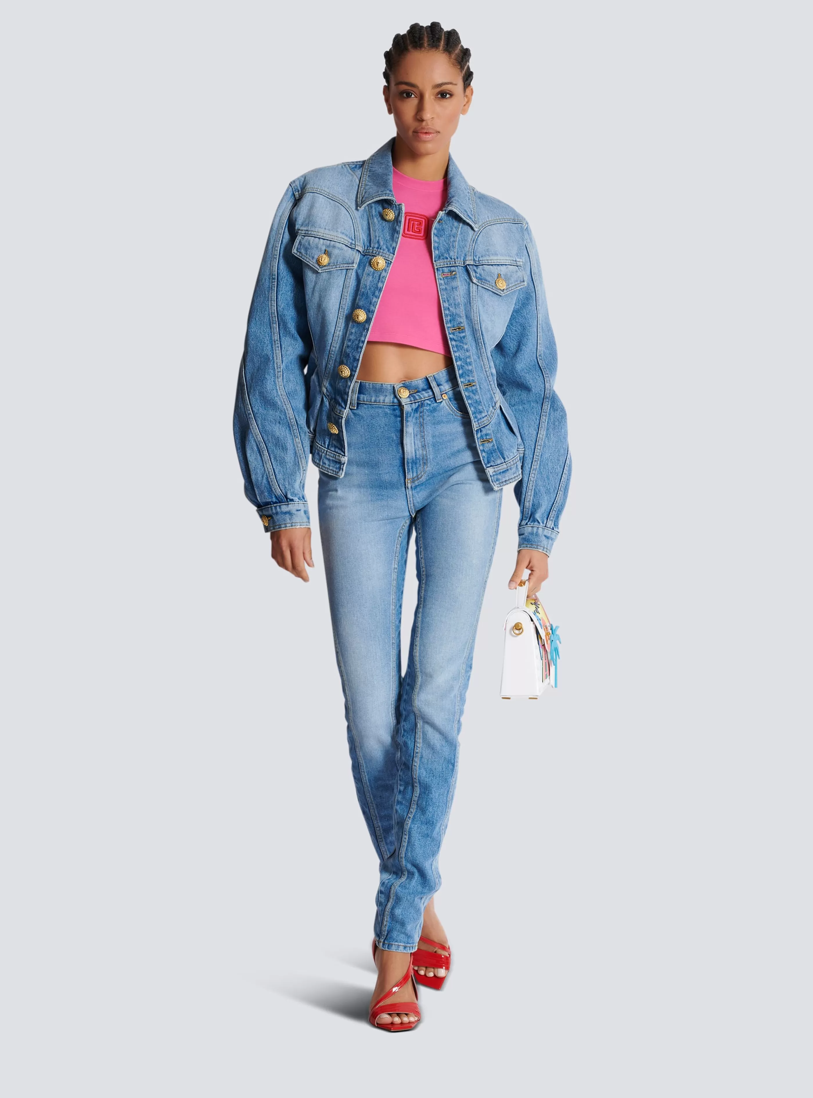 Balmain T-Shirt-Cropped Tank Top With Retro PB Embroidery pink