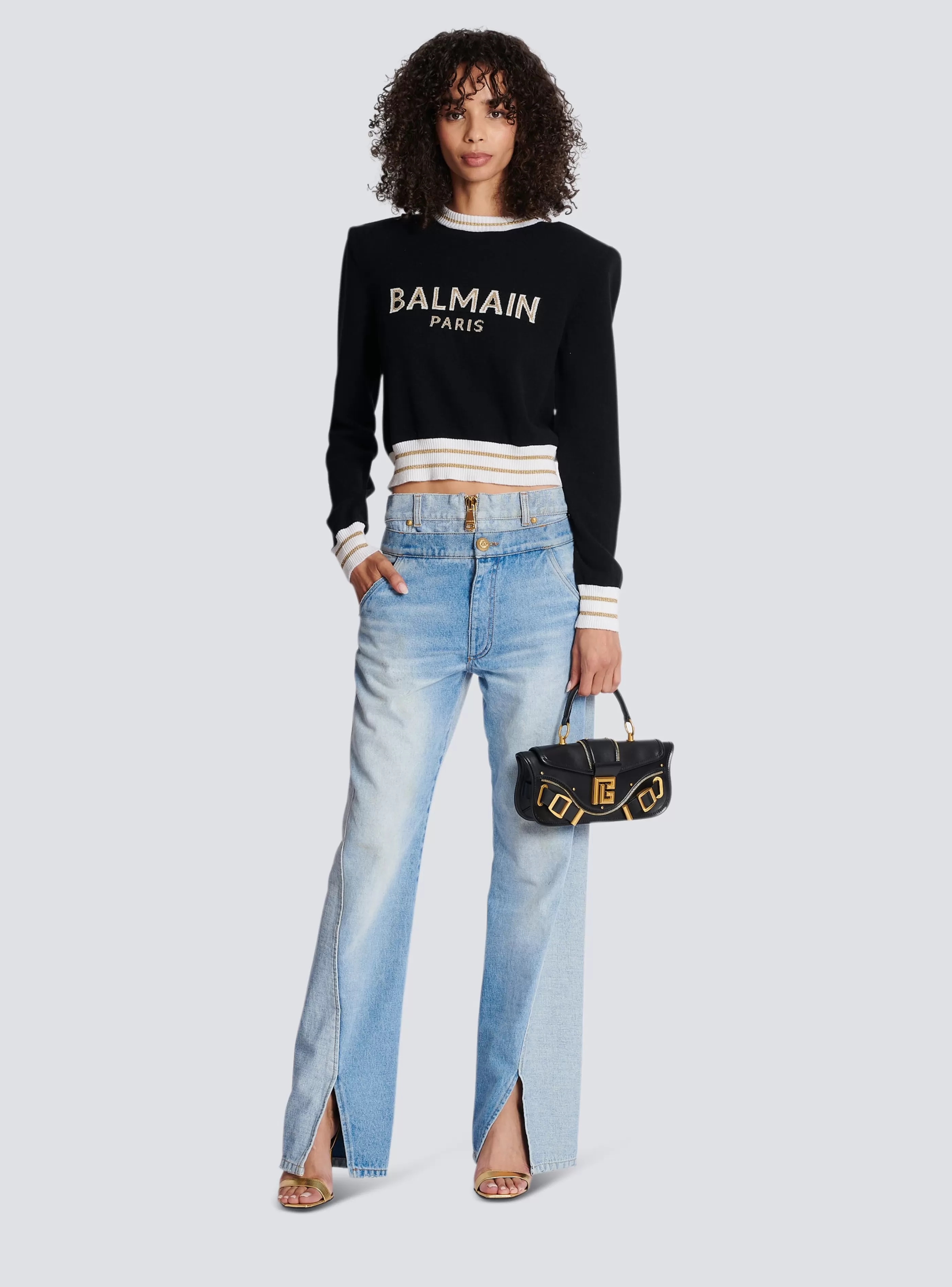 Balmain Maglieria-Cropped Wool Jumper With Logo black