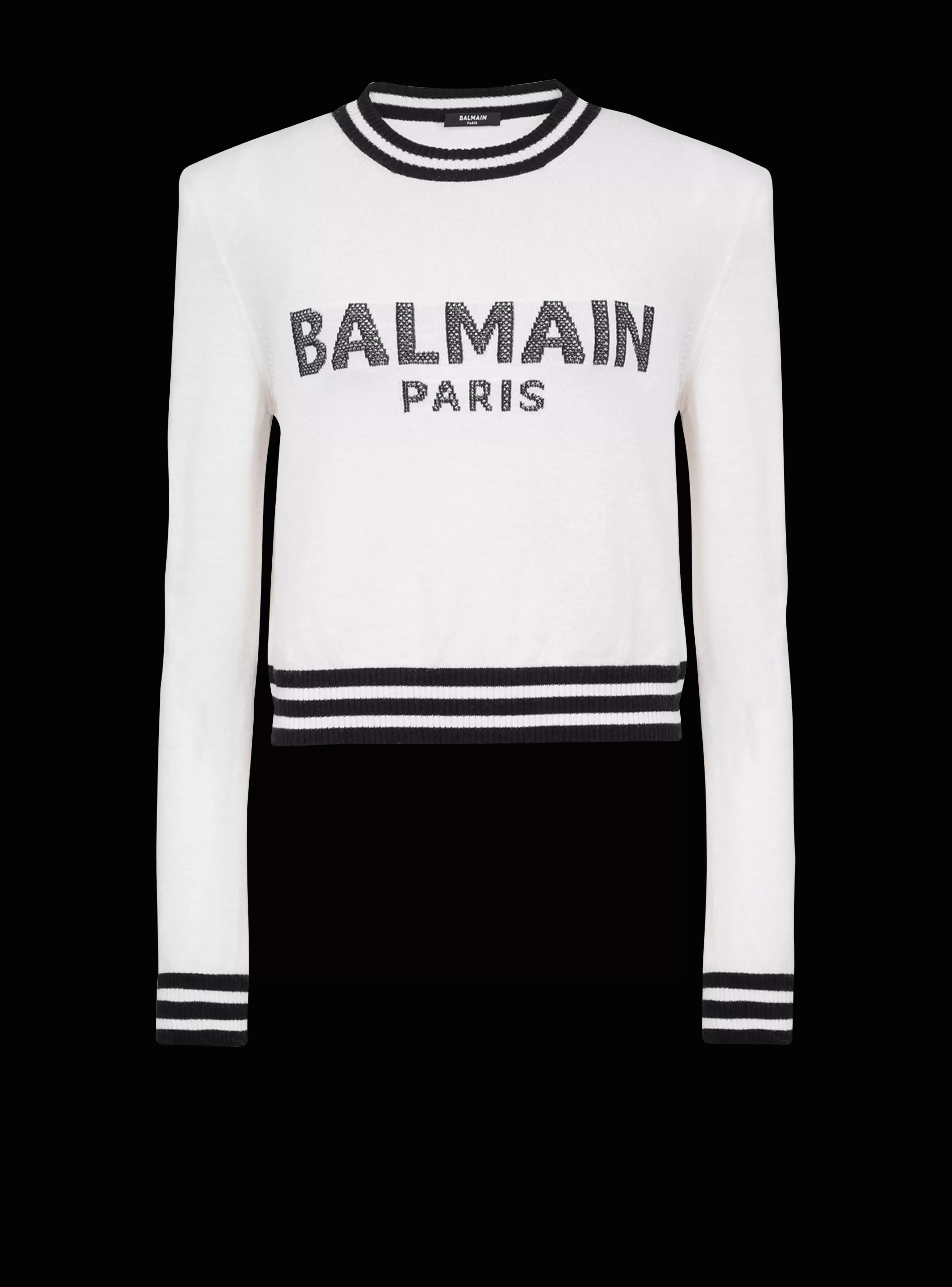 Balmain Maglieria-Cropped Wool Sweatshirt With Logo white