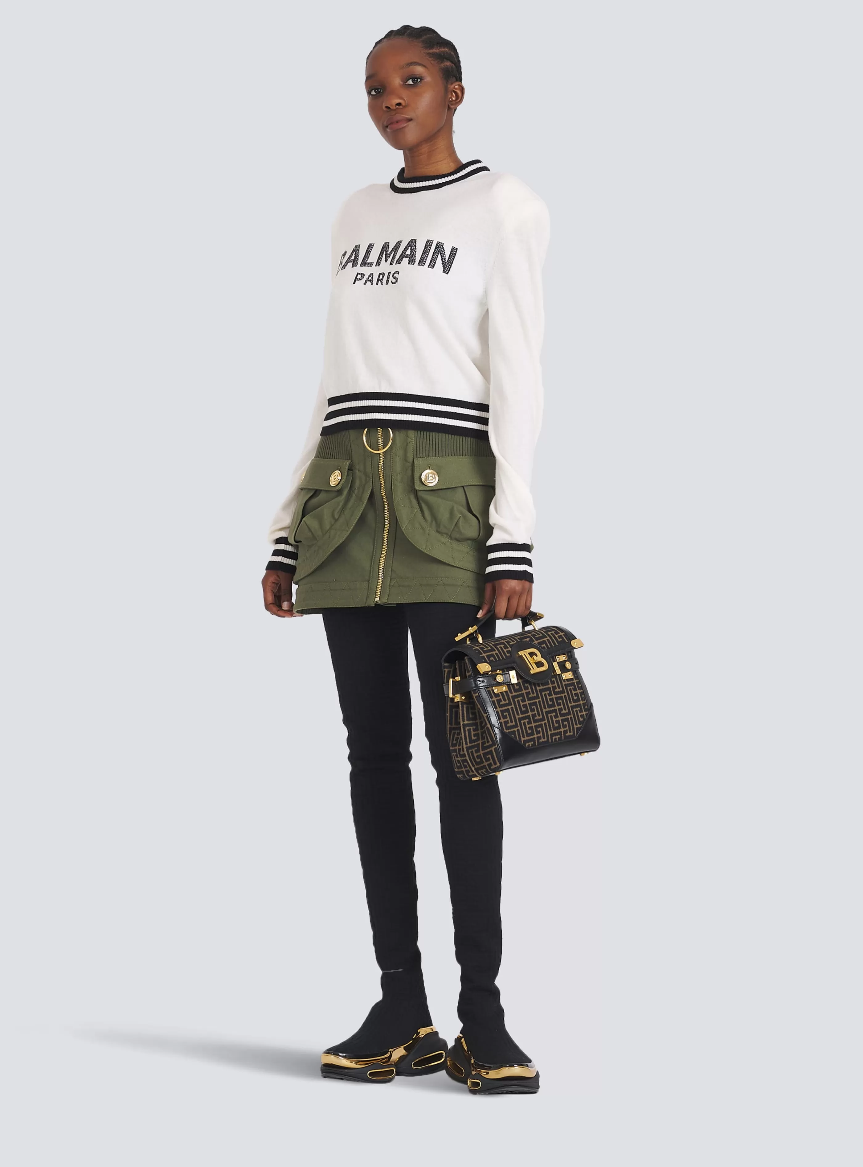 Balmain Maglieria-Cropped Wool Sweatshirt With Logo white