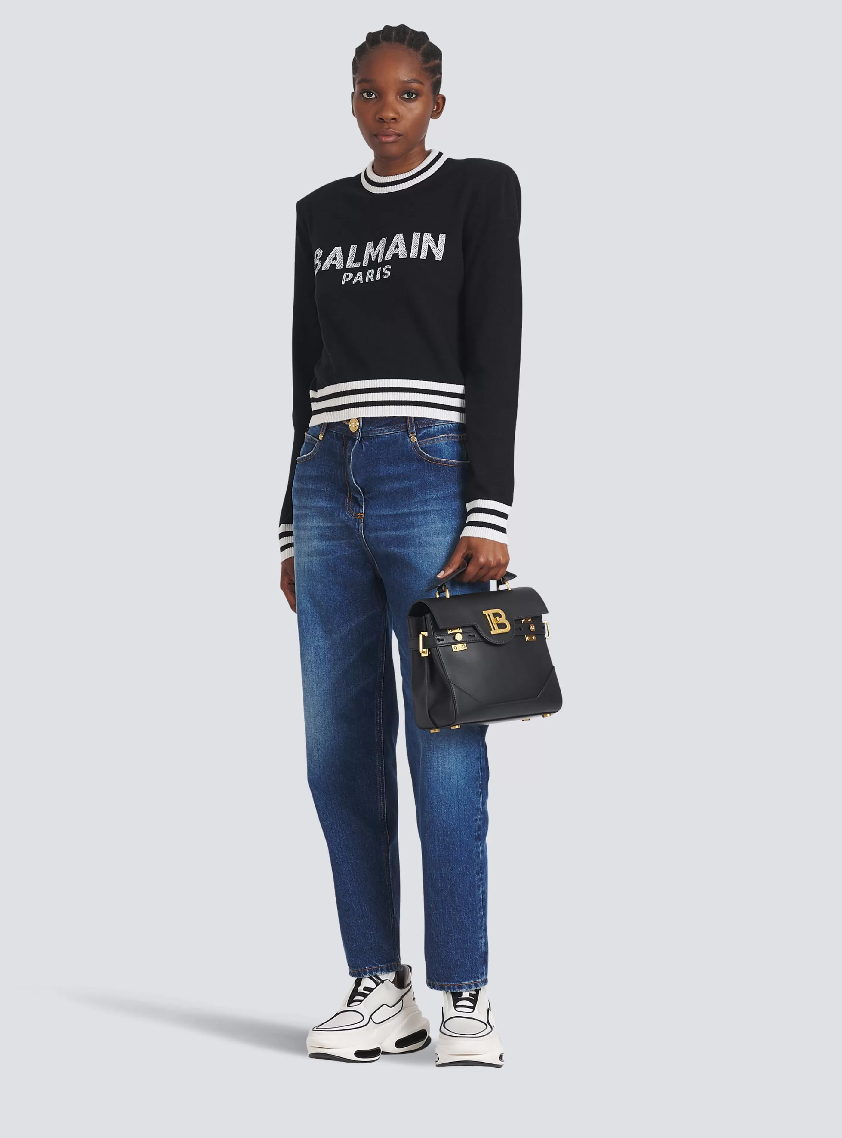 Balmain Maglieria-Cropped Wool Sweatshirt With Logo black