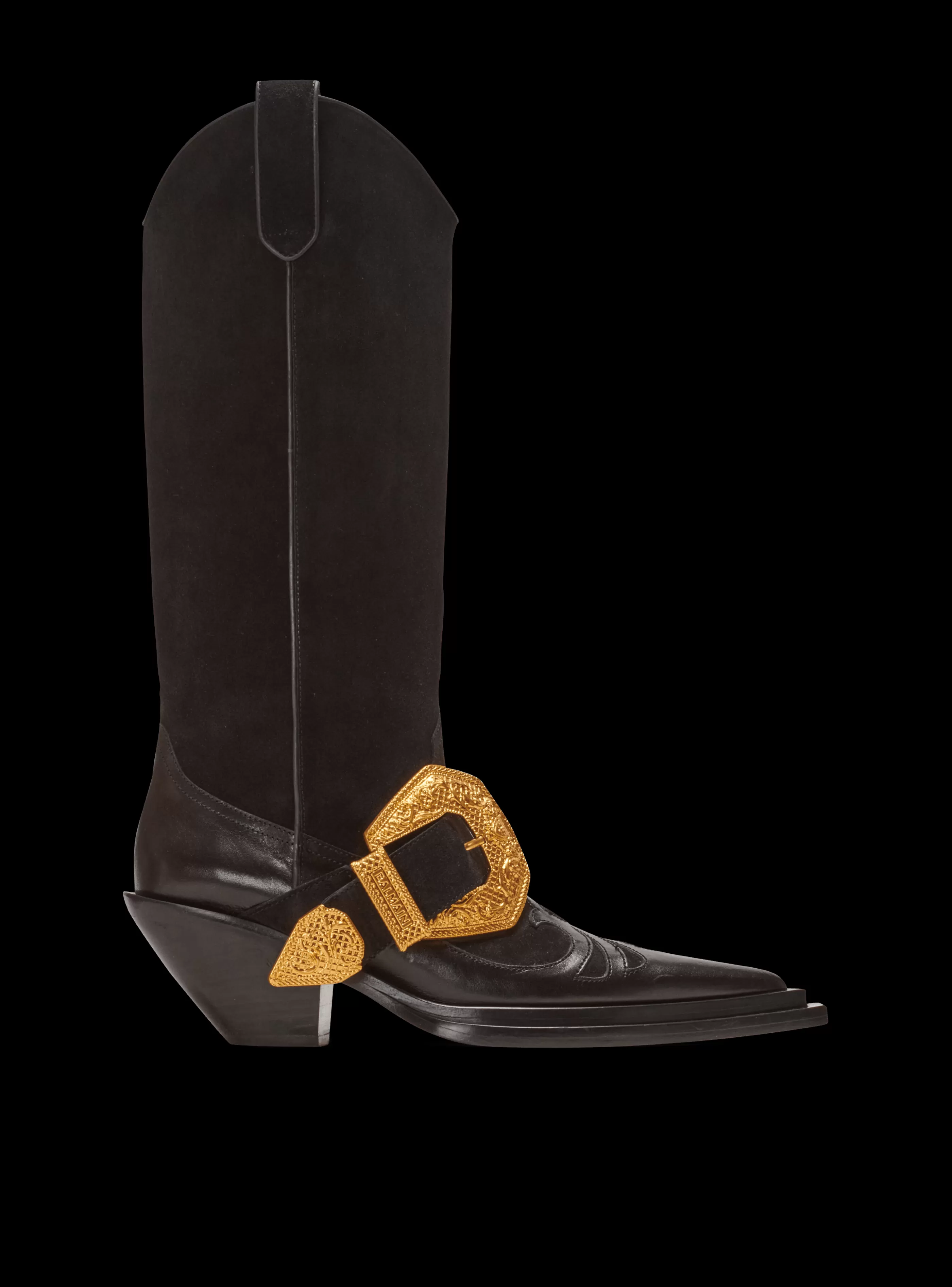 Balmain Stivali-Dan Western Suede Leather Boots black