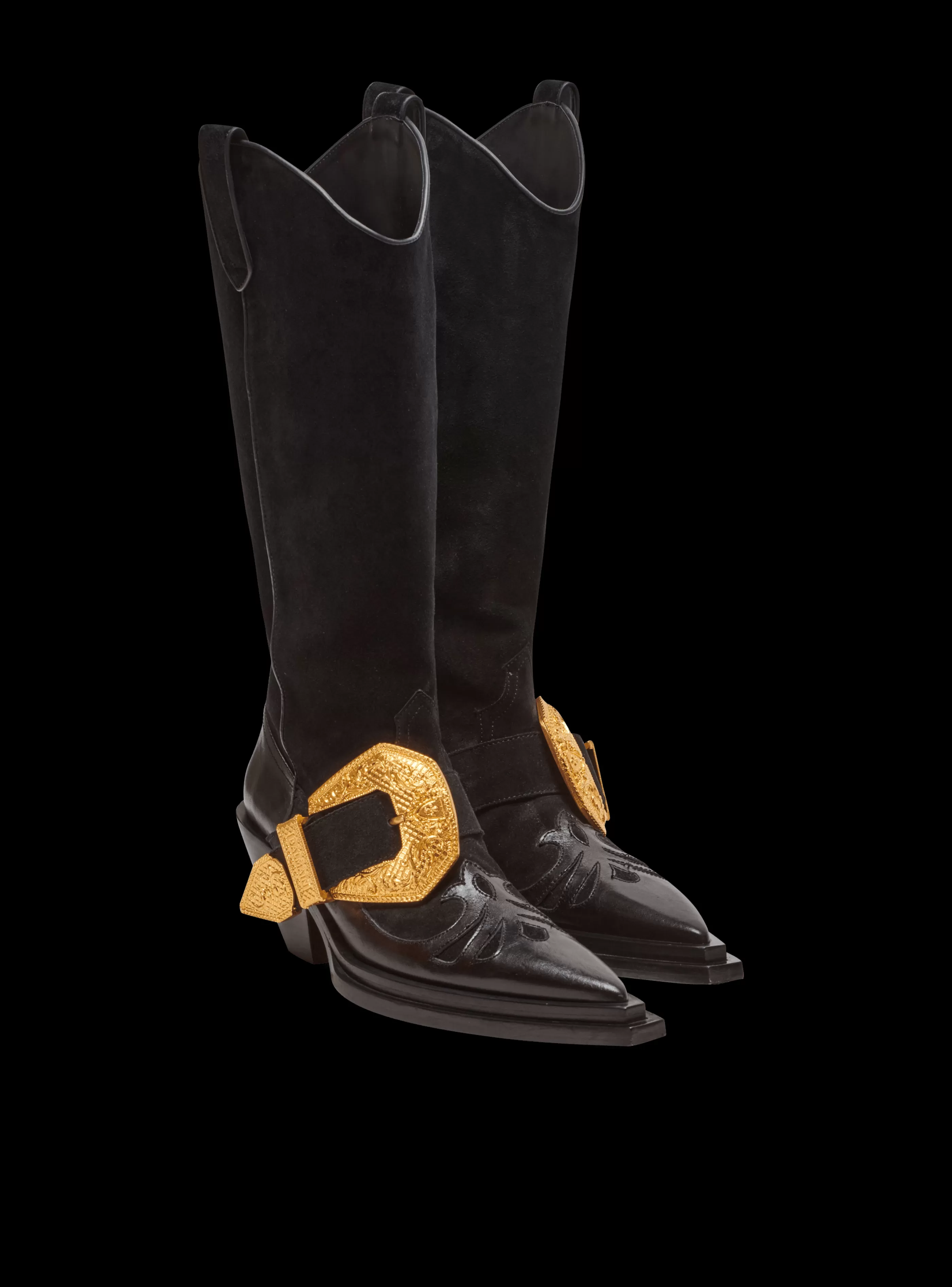 Balmain Stivali-Dan Western Suede Leather Boots black