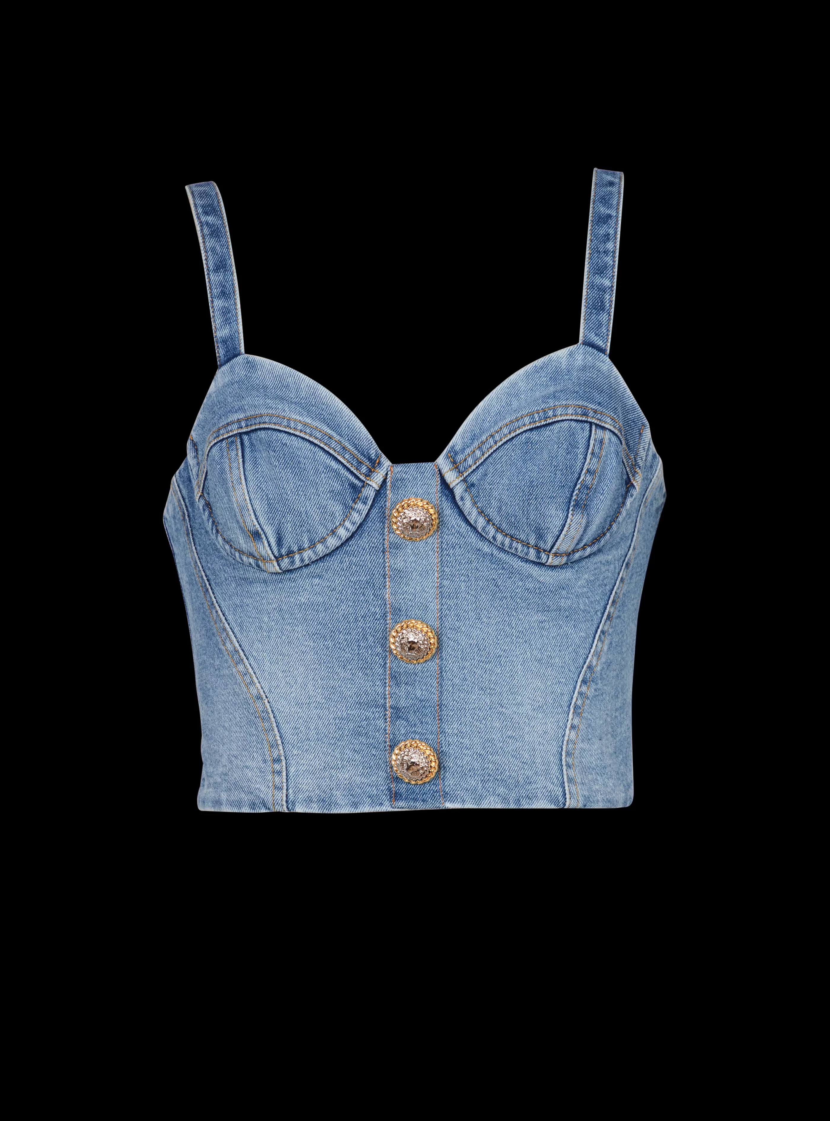Balmain Top E Camicie-Denim Top With Thin Straps blue