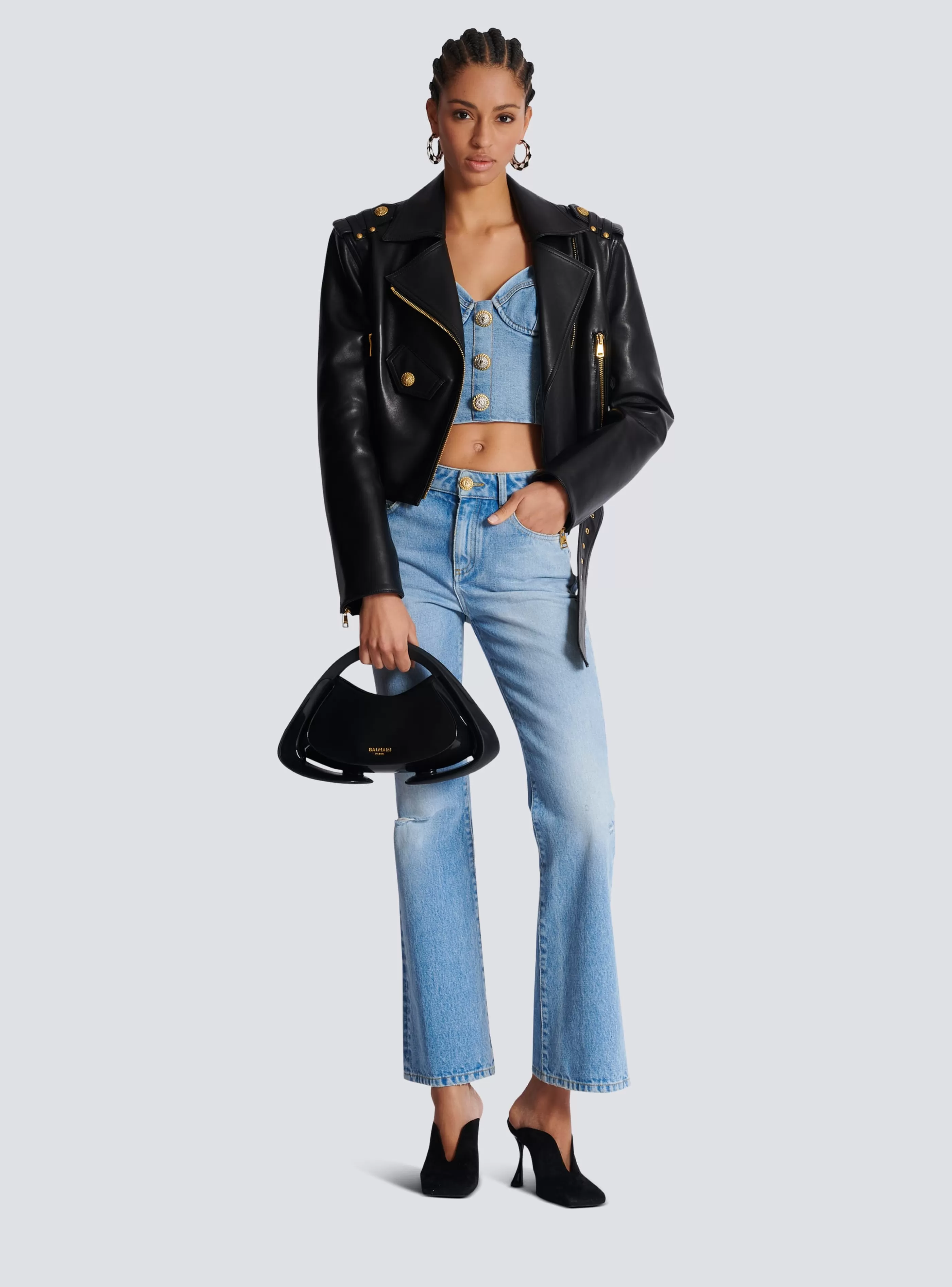 Balmain Top E Camicie-Denim Top With Thin Straps blue