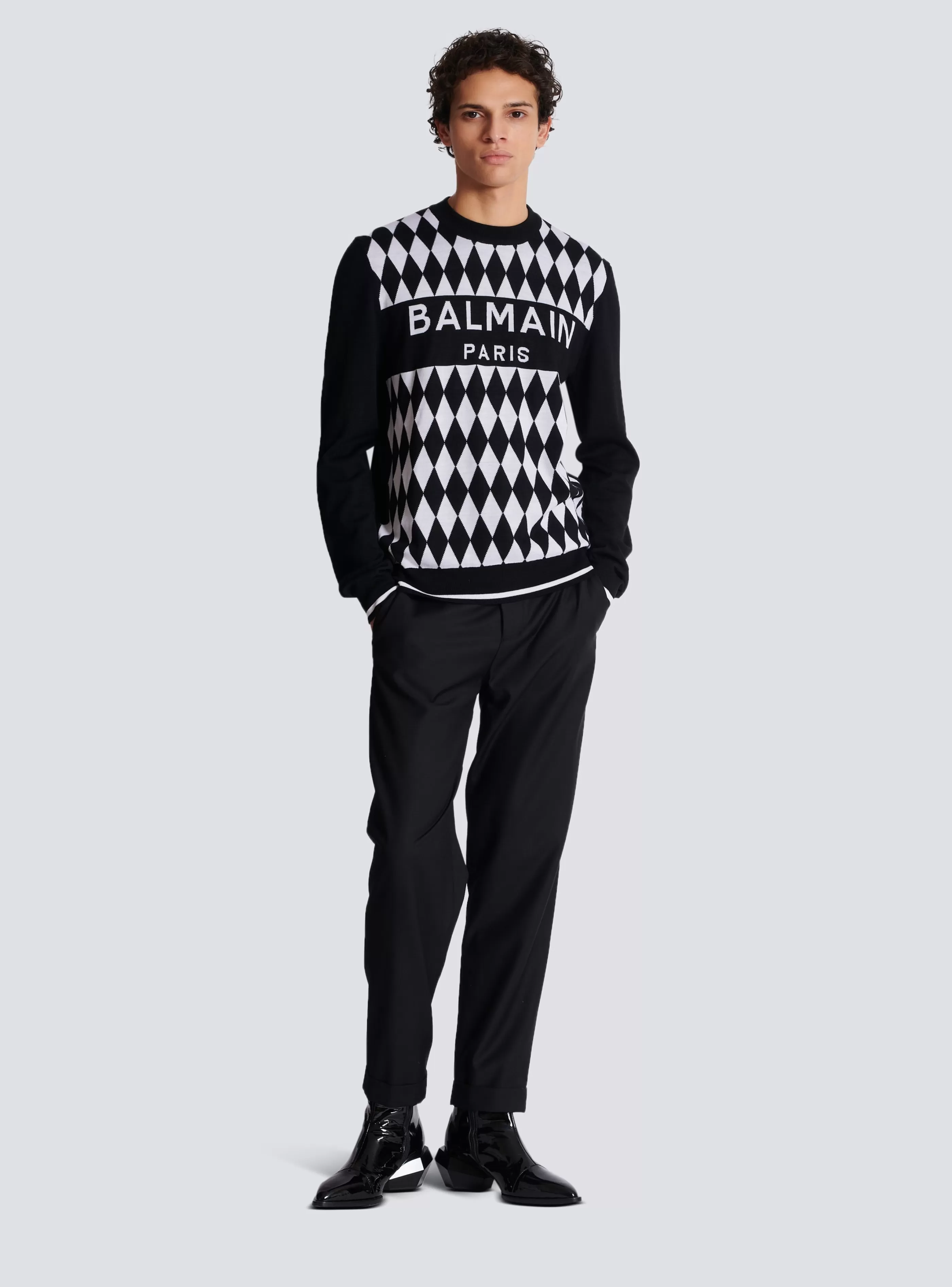 Balmain Maglieria-Diamond Paris Two-tone Jacquard Jumper black