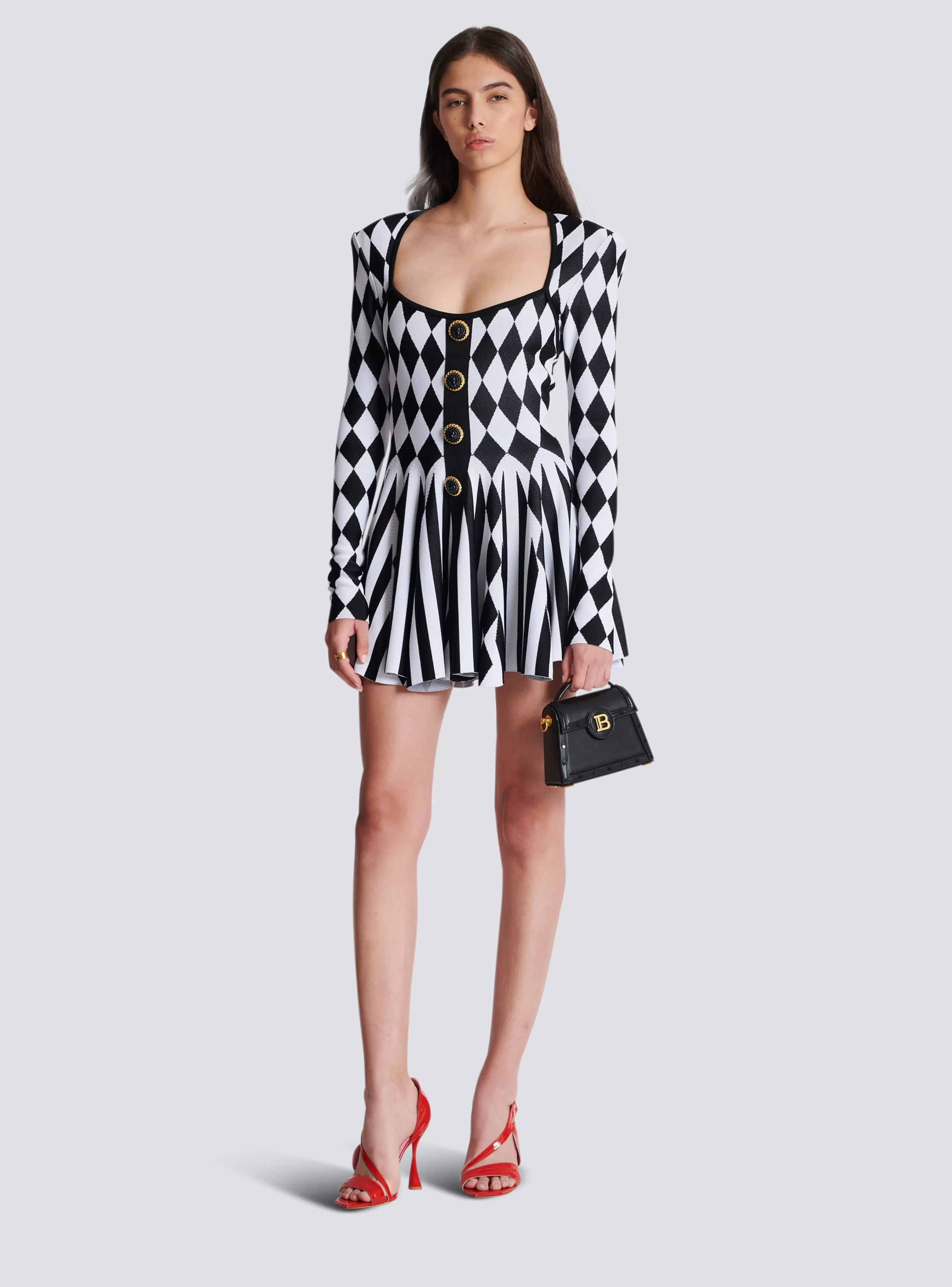 Balmain Maglieria | Abiti-Diamond Jacquard Flared Knit Dress black