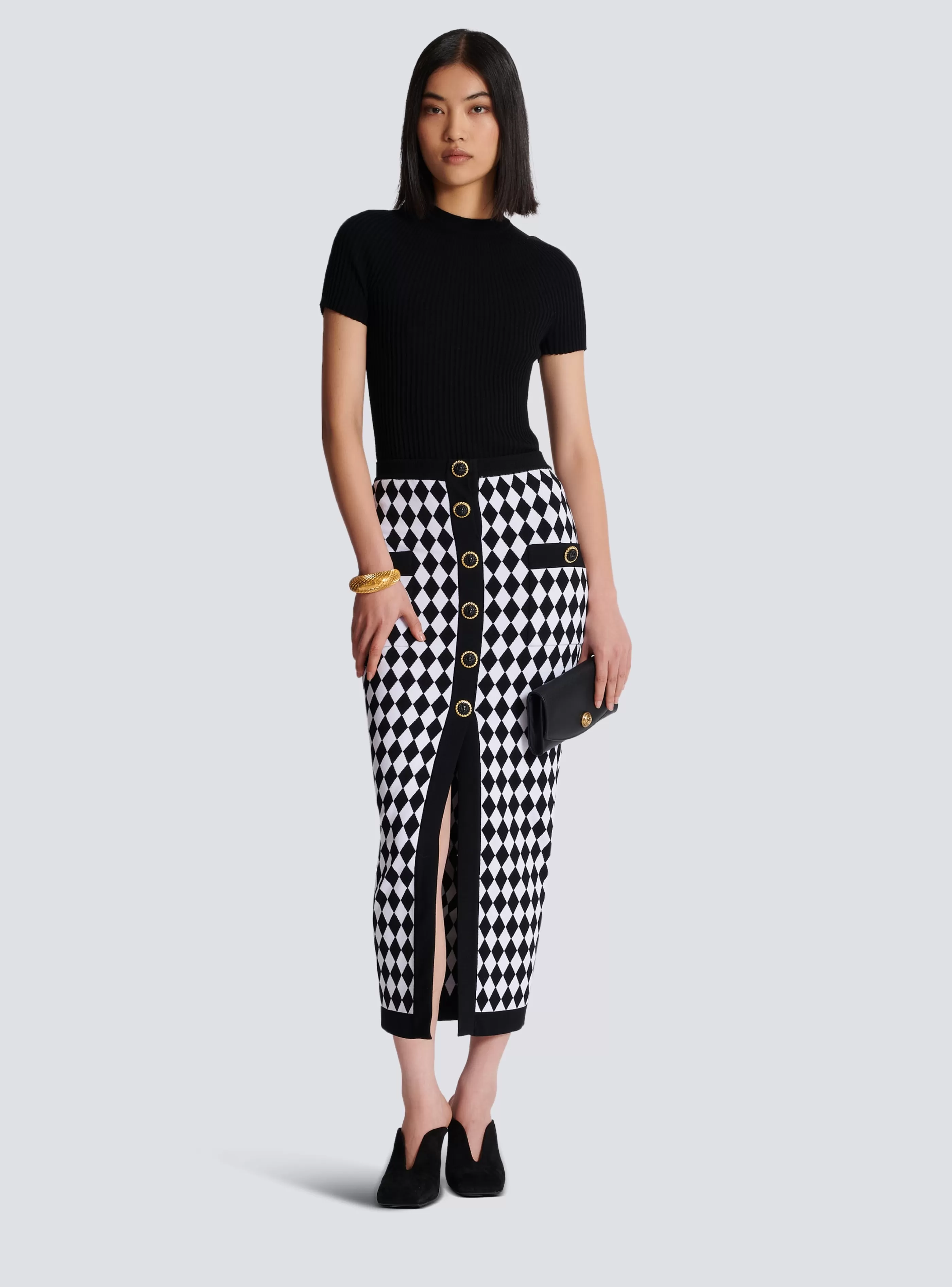 Balmain Gonne-Diamond Jacquard Midi Skirt black