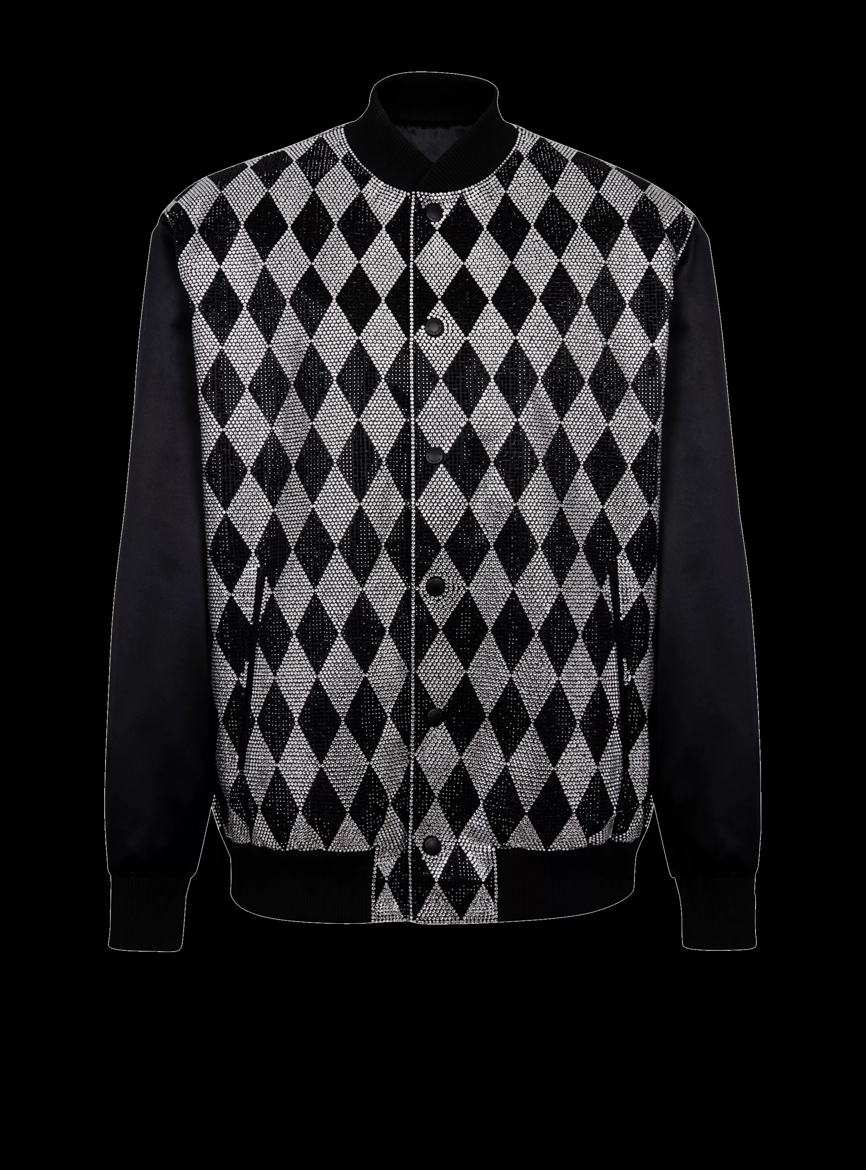 Balmain Capispalla-Diamond Satin Bomber Jacket With Rhinestones black