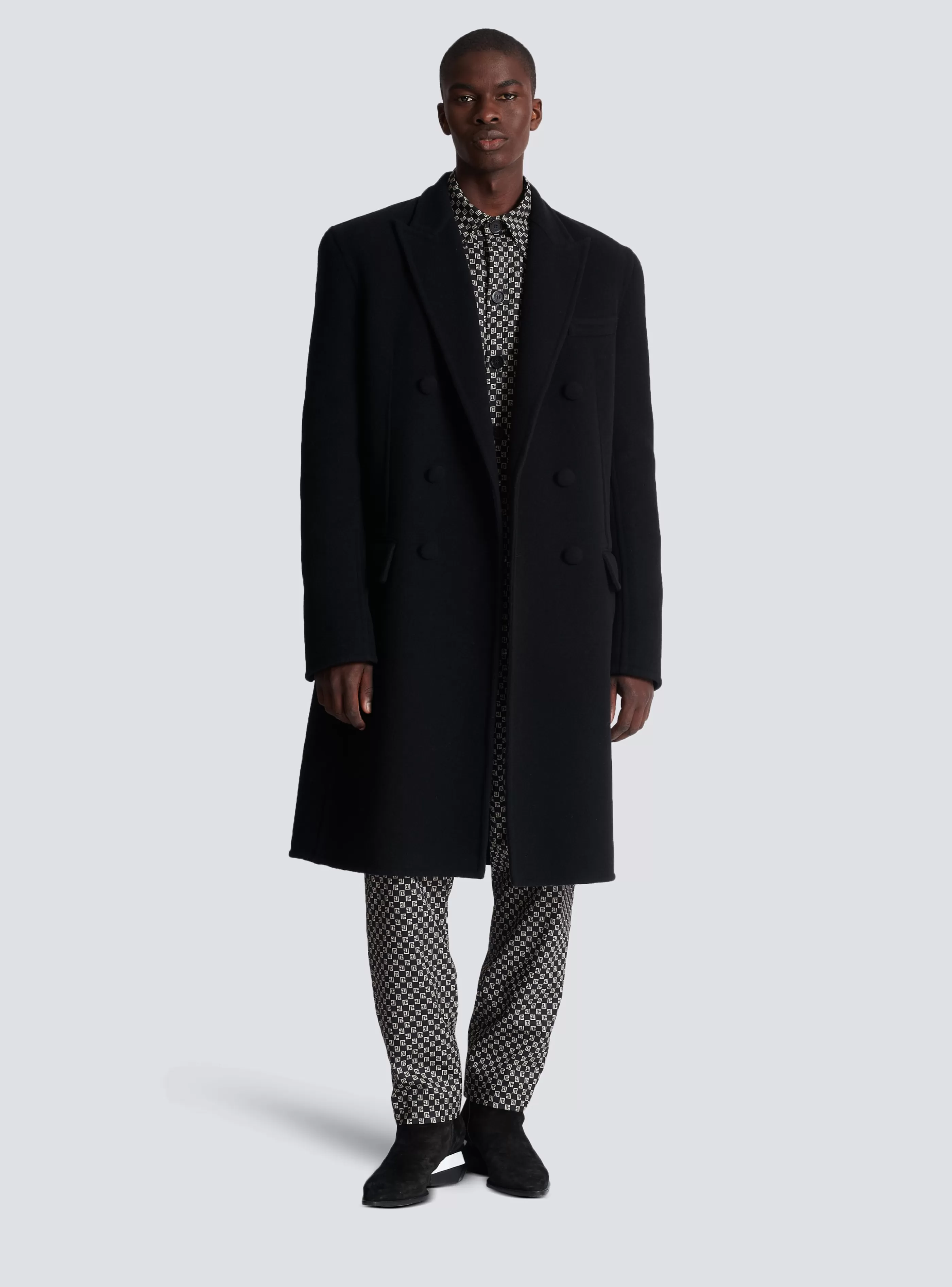 Balmain Capispalla-Double Face Wool And Cashmere Coat black