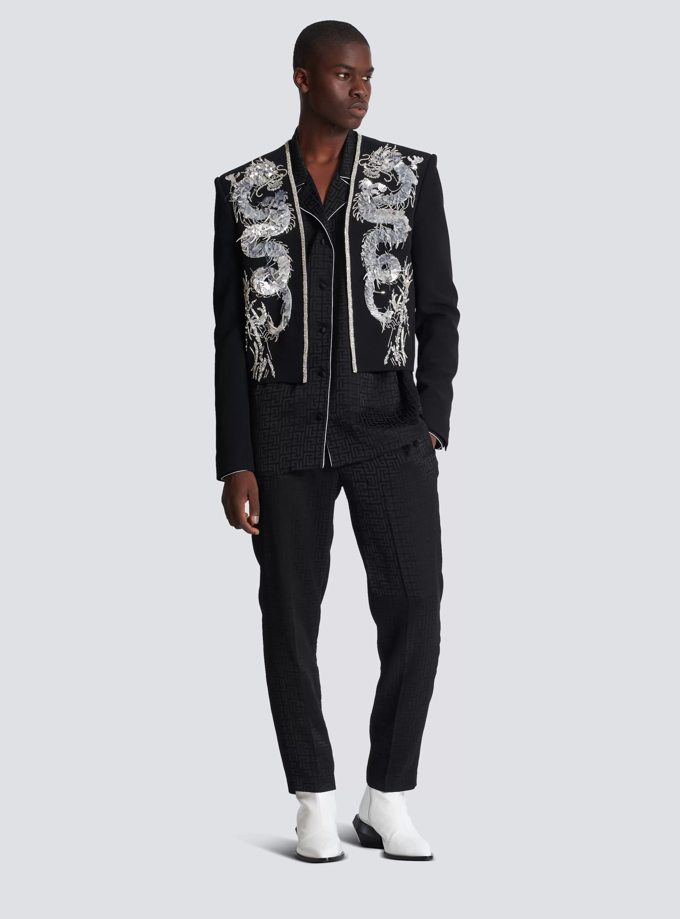 Balmain Giacche E Blazers-Dragon Embroidered Spencer Jacket black