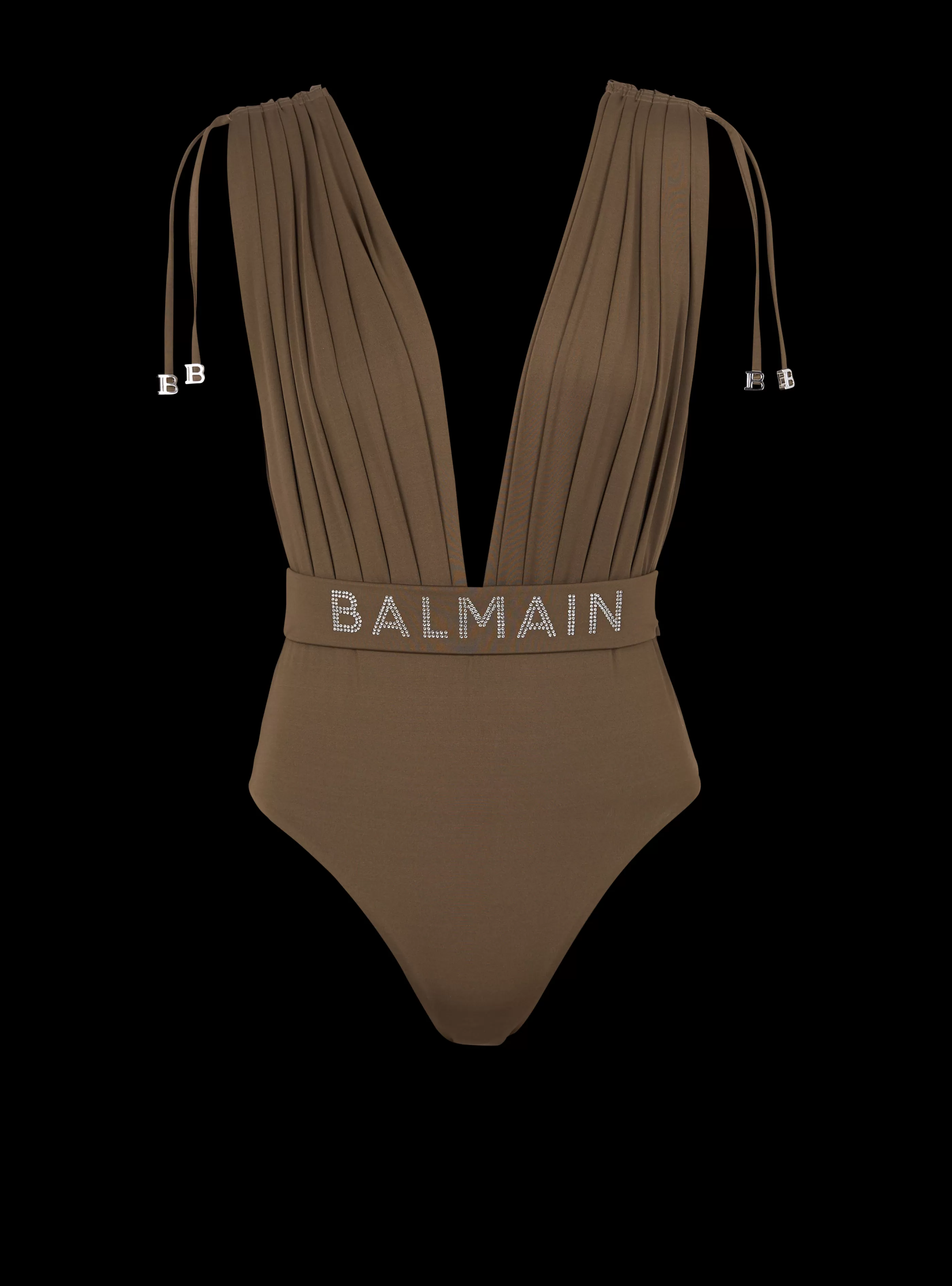 Balmain Costumi Da Bagno-Draped Swimsuit khaki