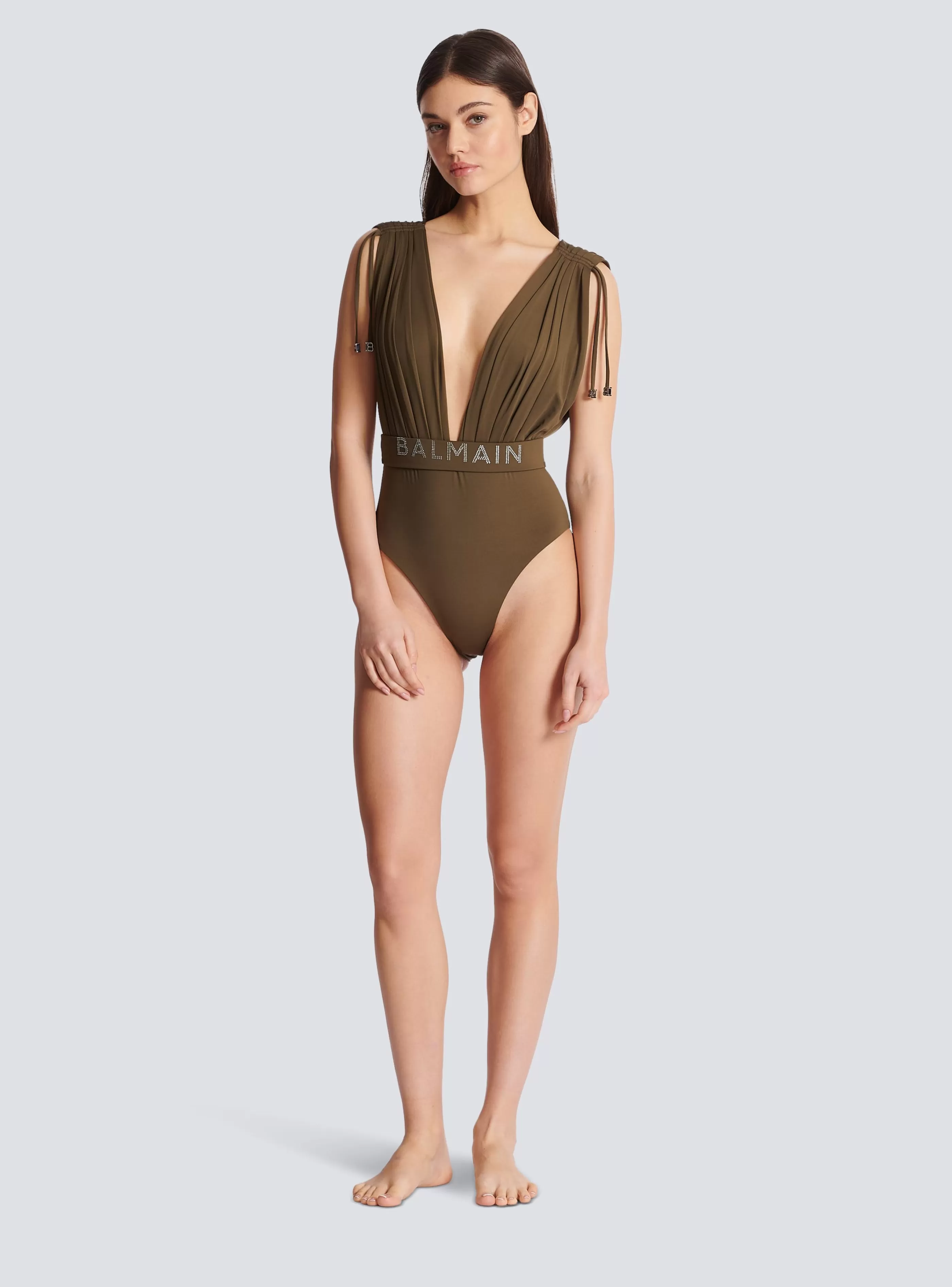Balmain Costumi Da Bagno-Draped Swimsuit khaki