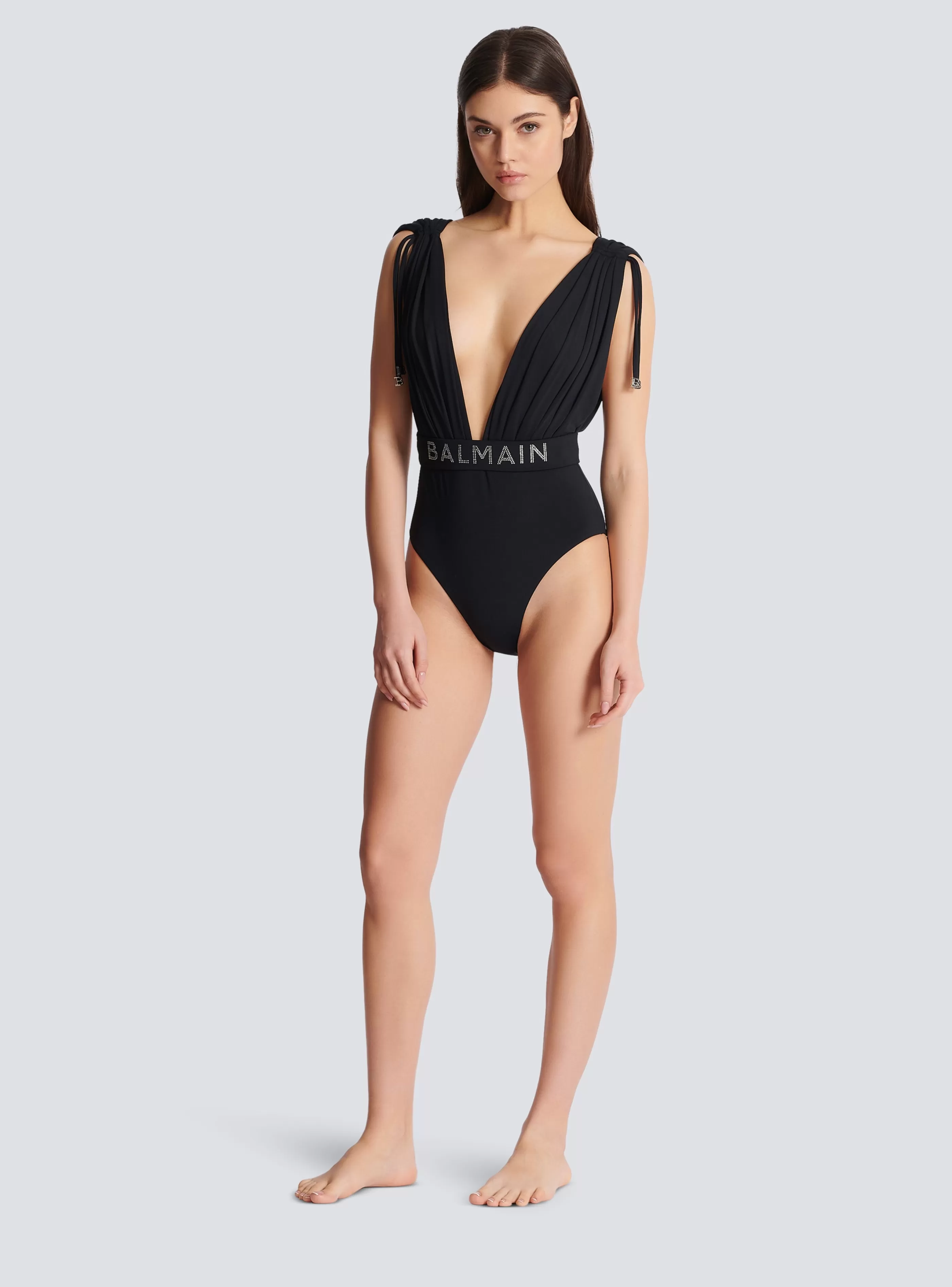 Balmain Costumi Da Bagno-Draped Swimsuit black
