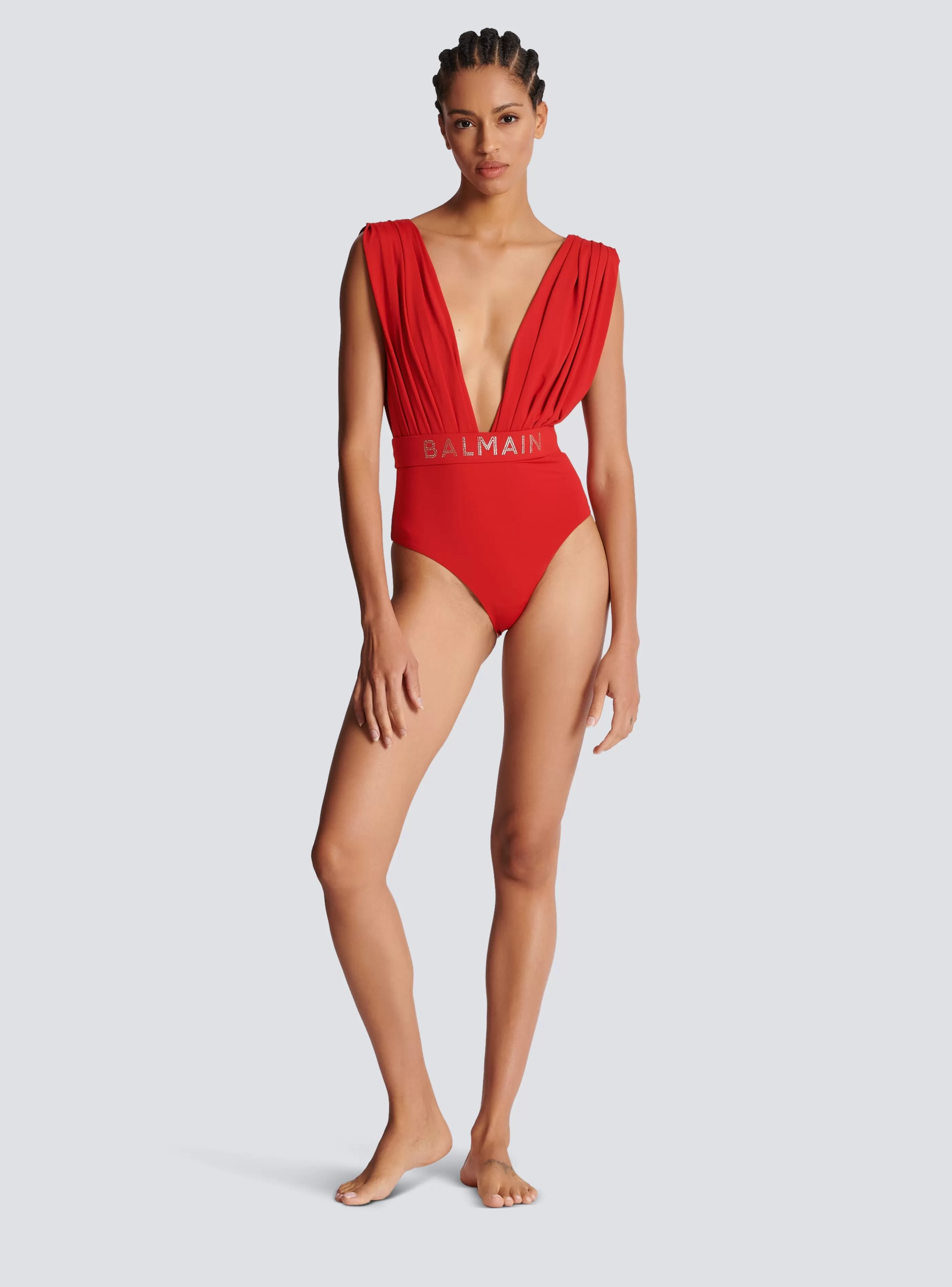 Balmain Costumi Da Bagno-Draped Swimsuit red