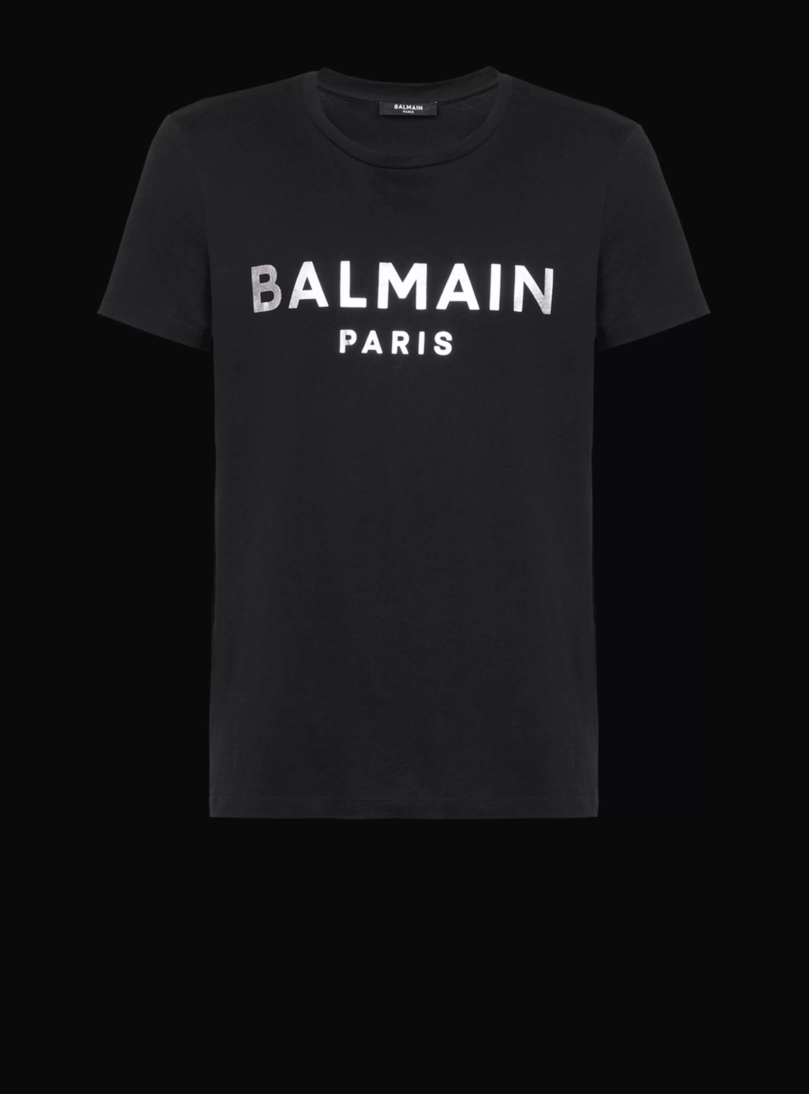 Balmain T-Shirts-Eco-designed Cotton T-shirt With Paris Logo Print silver
