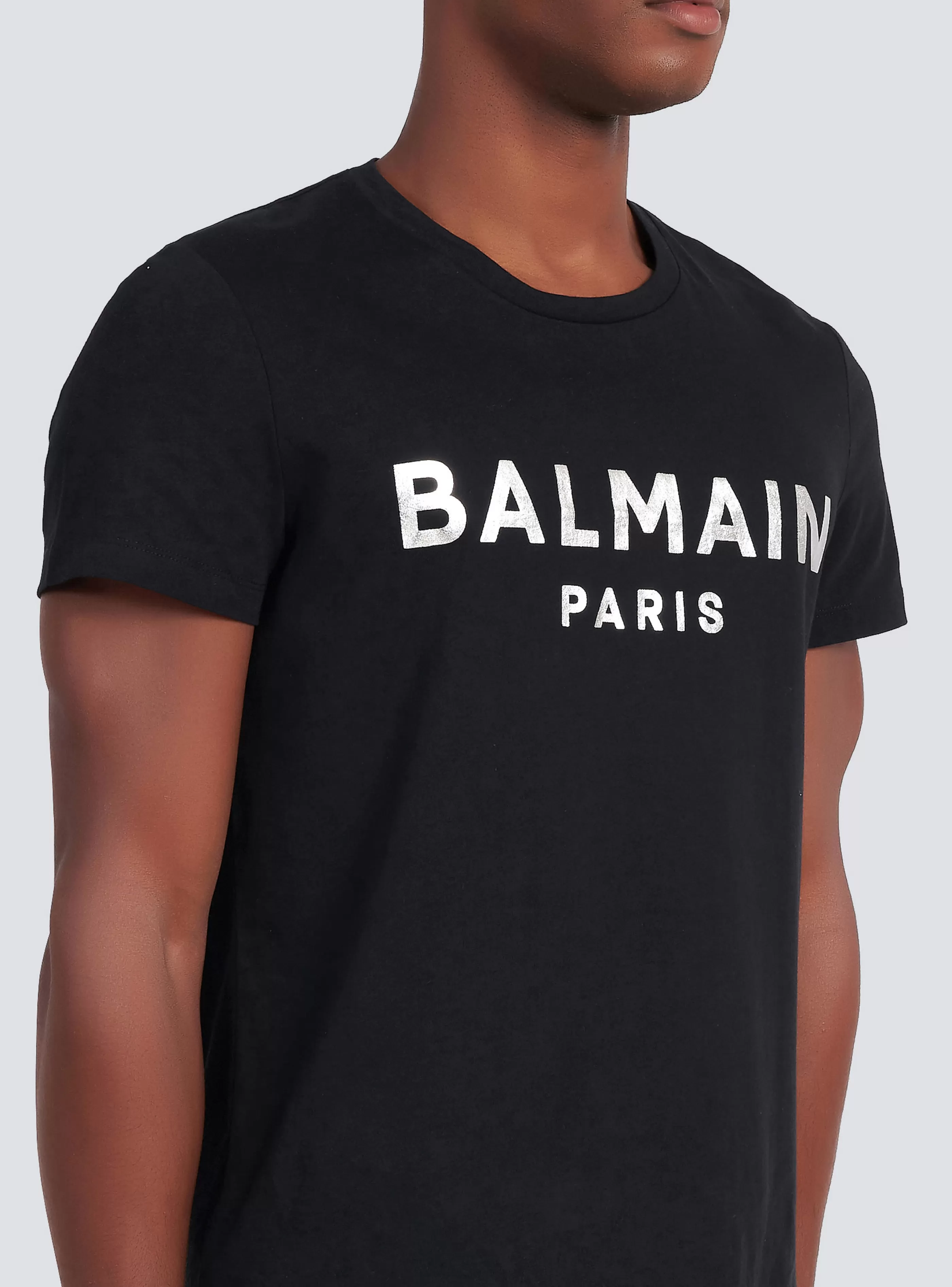 Balmain T-Shirts-Eco-designed Cotton T-shirt With Paris Logo Print silver