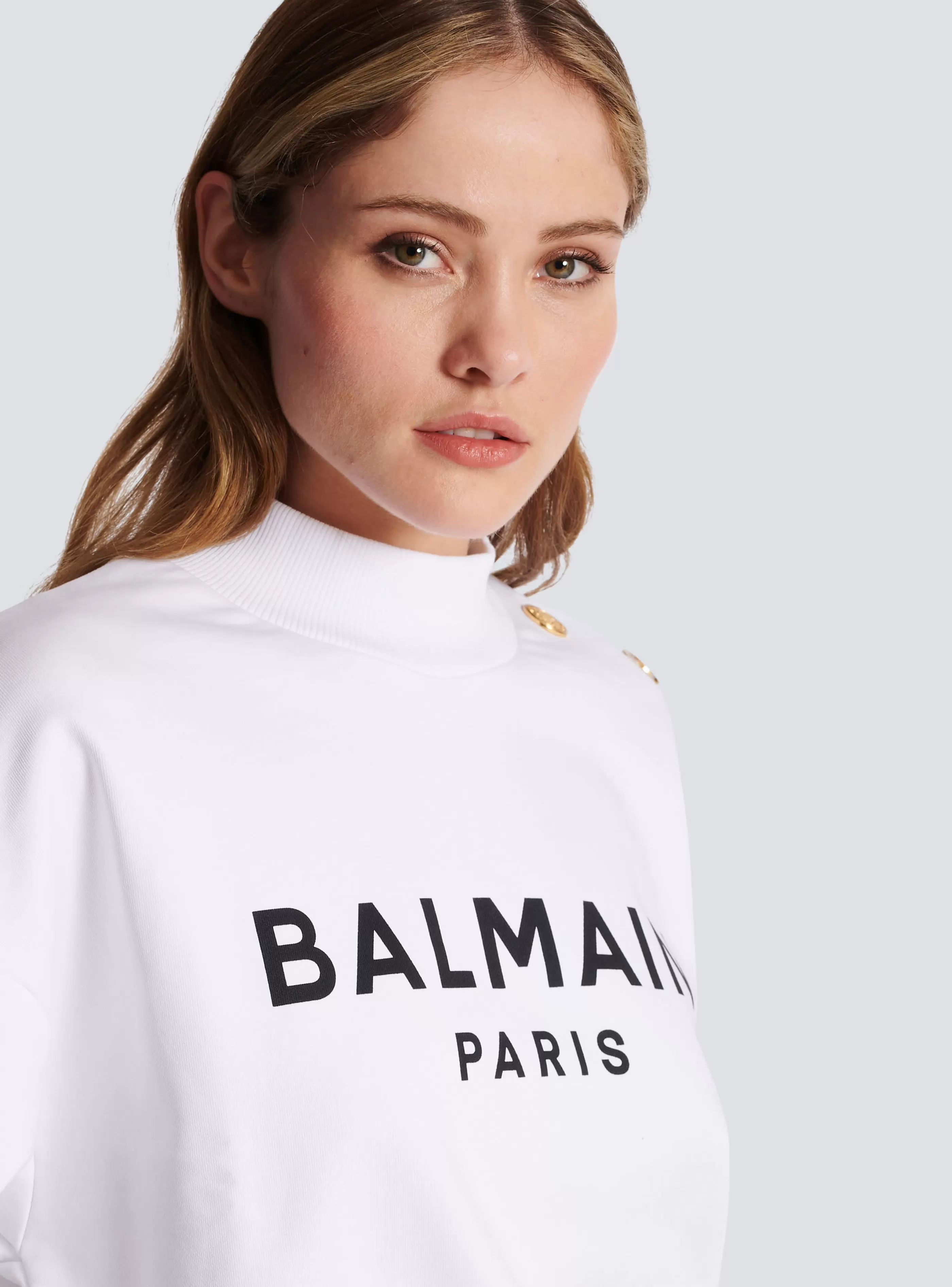 Balmain Felpe-Eco-responsible Cotton Cropped Sweatshirt With Logo Print white