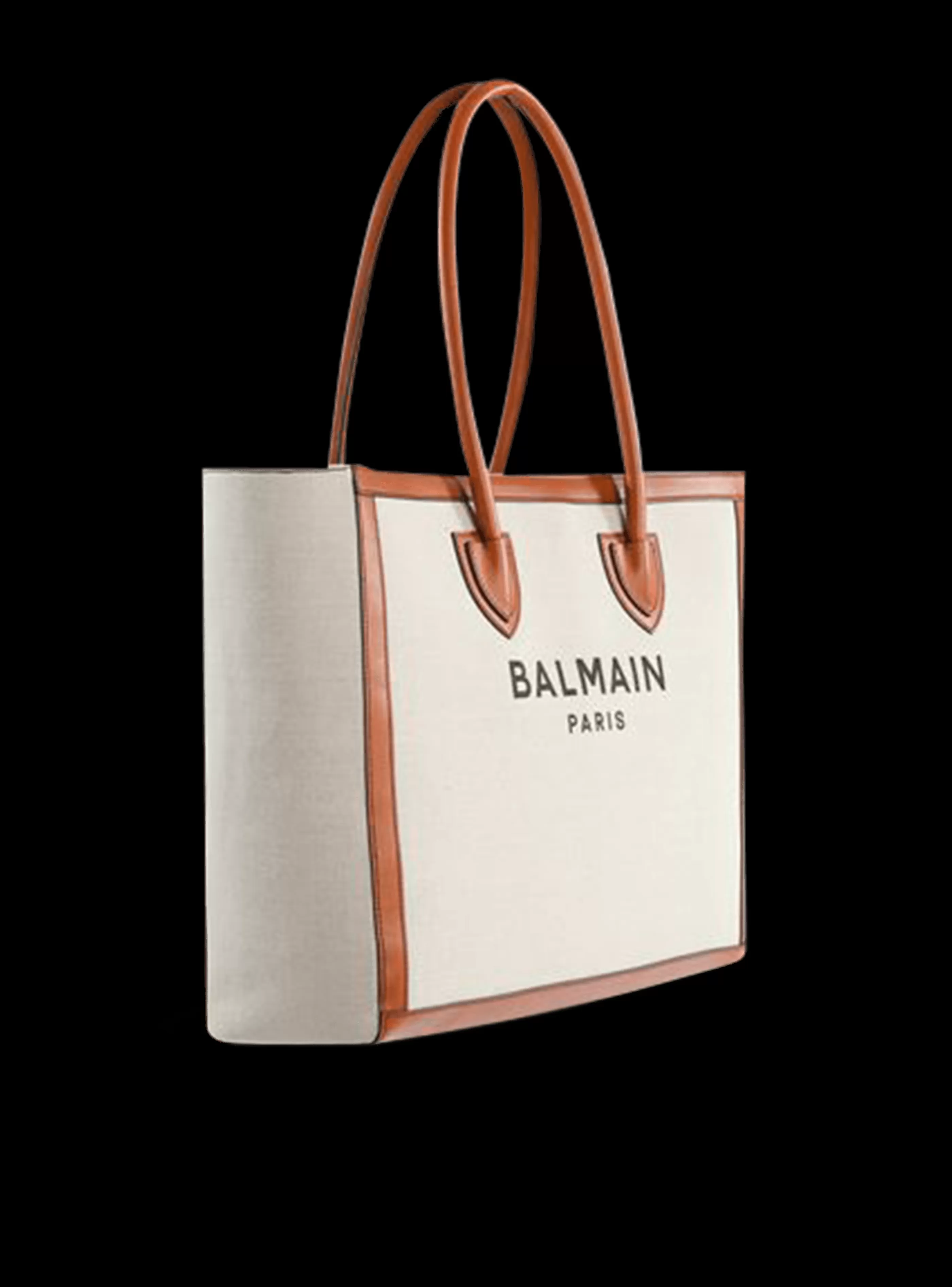 Balmain Shopper | Borse A Spalla-Ecru Canvas B-Army 42 Tote Bag With Brown Leather Panels beige