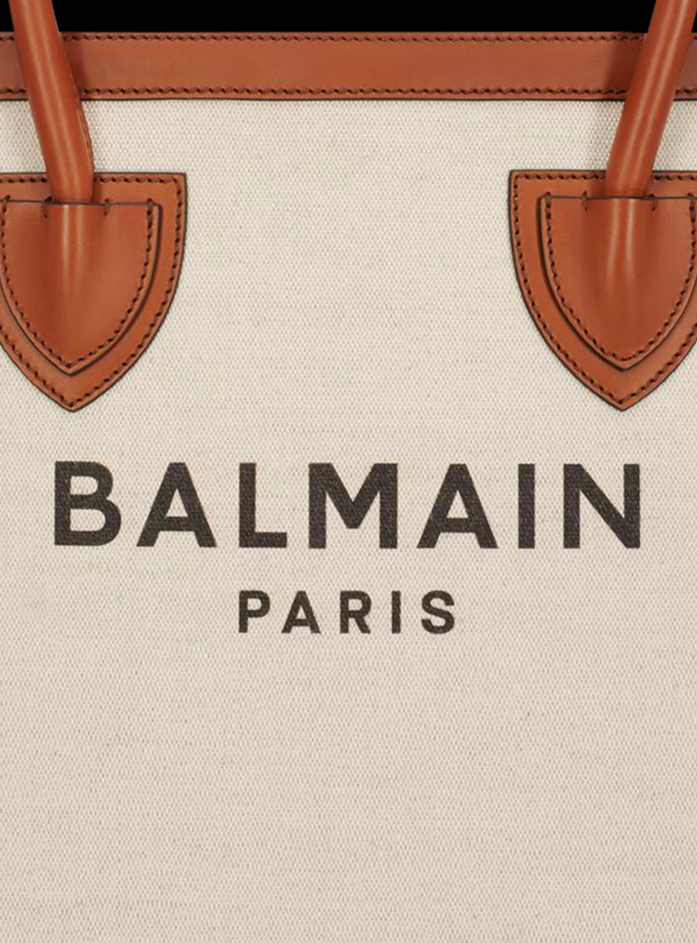 Balmain Shopper | Borse A Spalla-Ecru Canvas B-Army 42 Tote Bag With Brown Leather Panels beige
