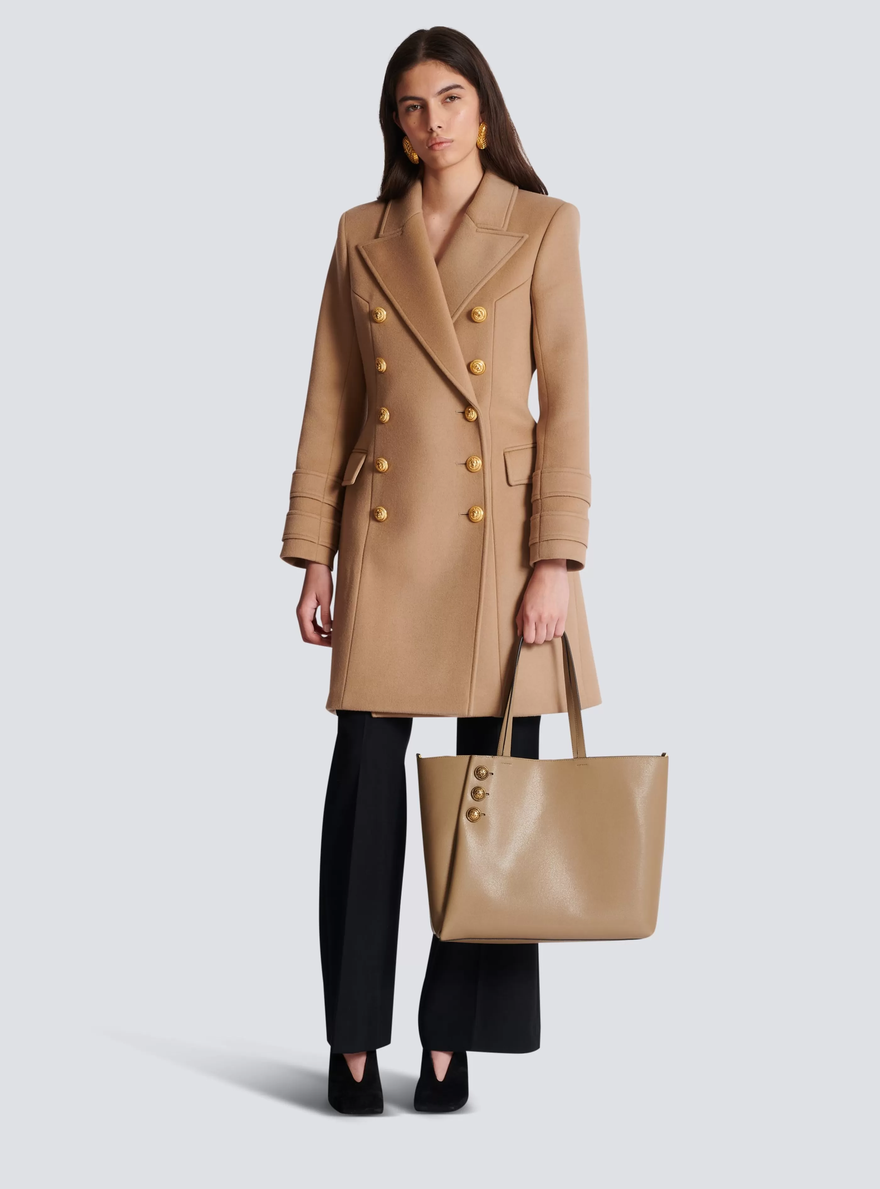 Balmain Shopper | Borse A Spalla-Emblème Grained Calfskin Tote Bag brown