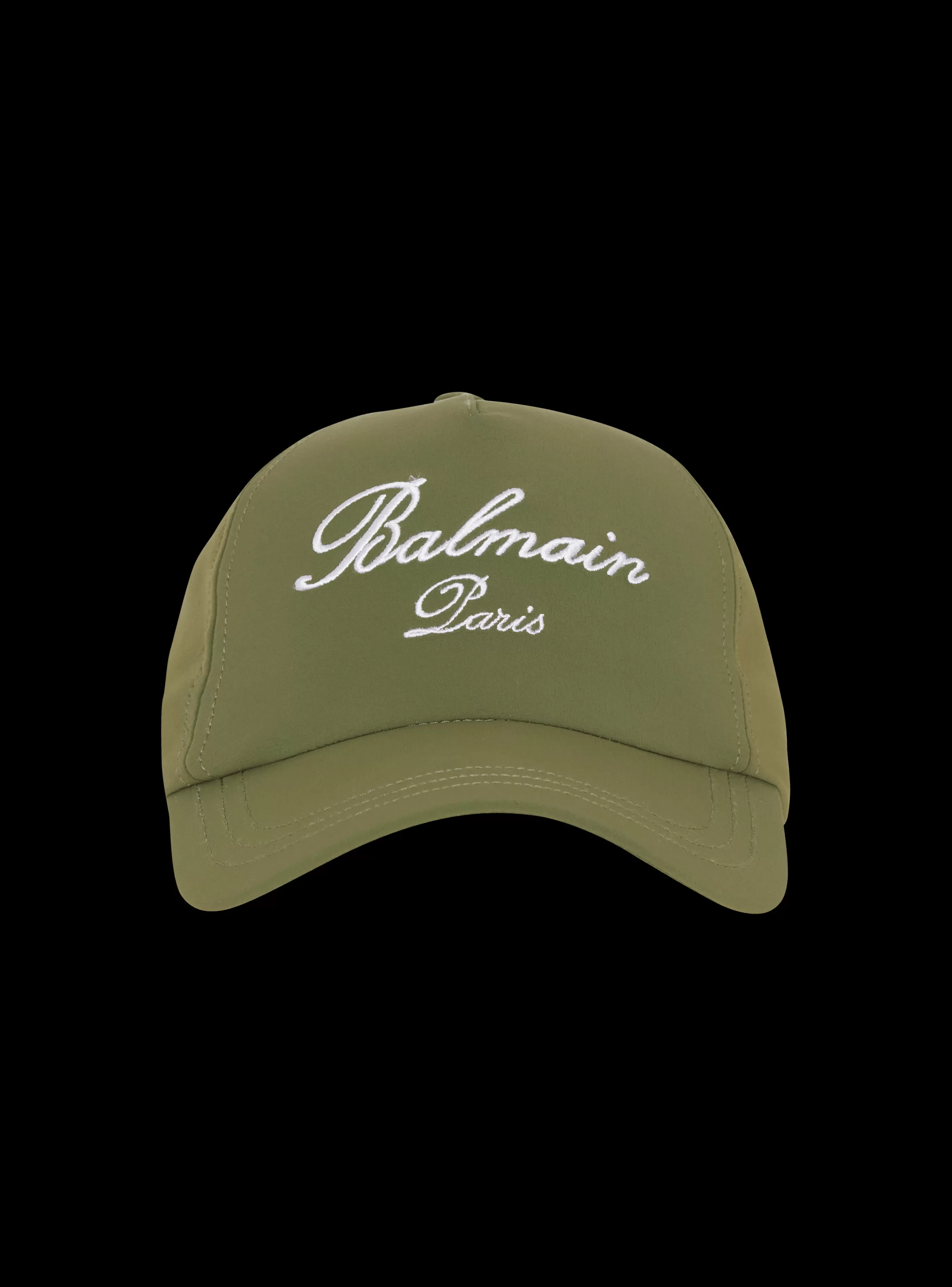 Balmain Cappelli-Embroidered Paris Cap khaki