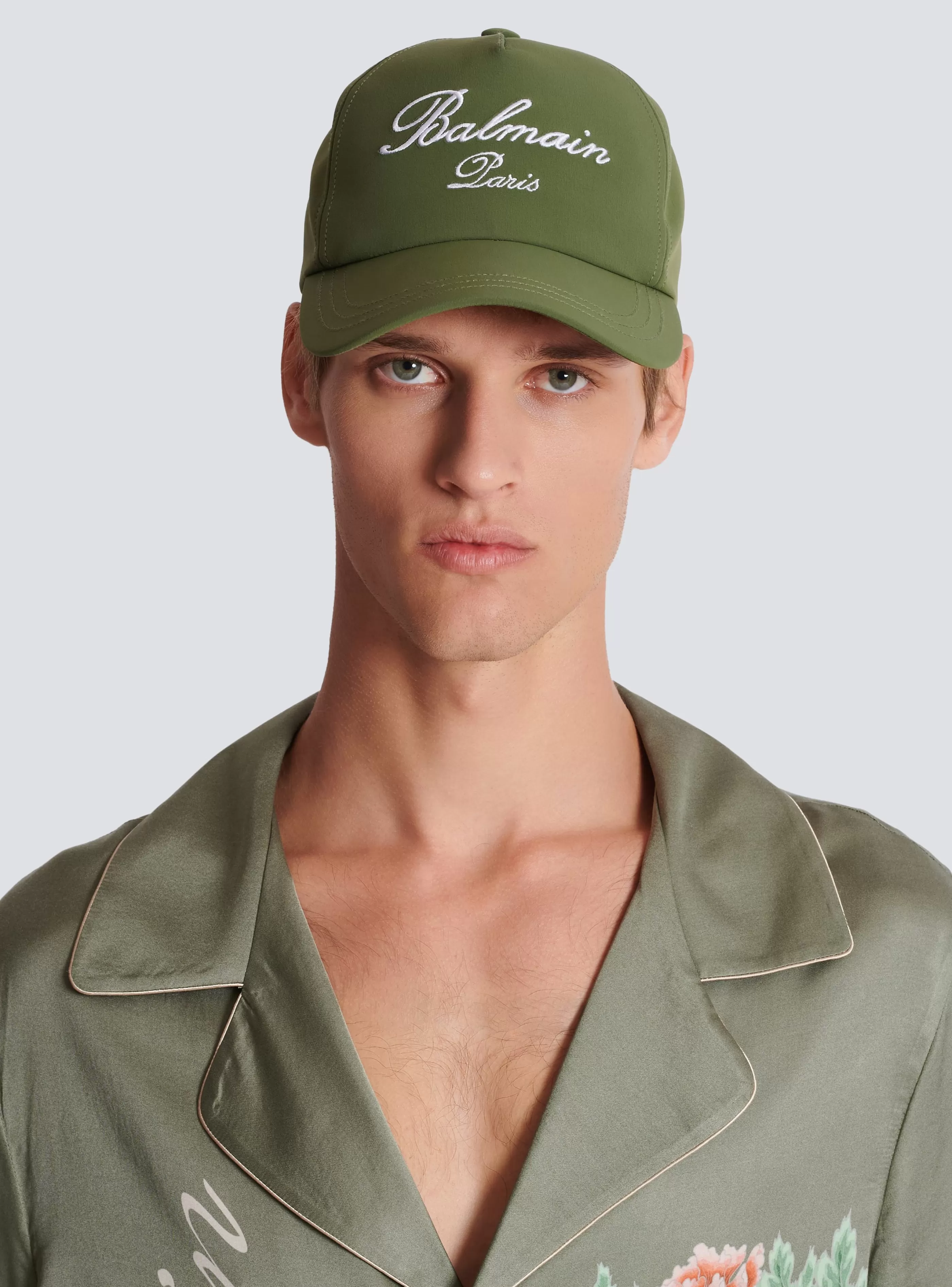 Balmain Cappelli-Embroidered Paris Cap khaki