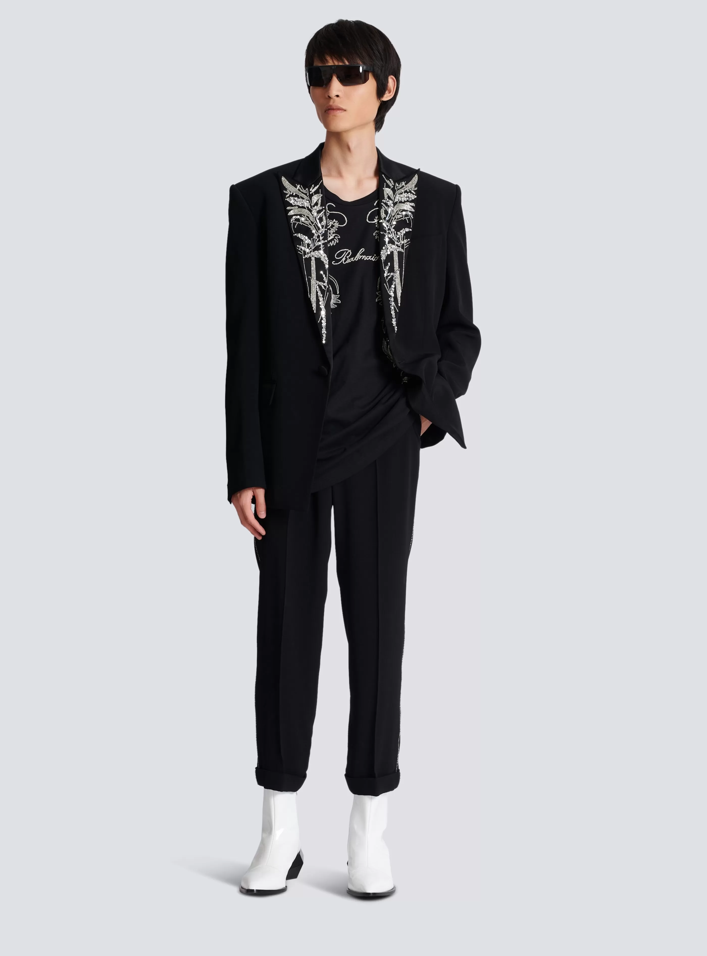 Balmain T-Shirts-Embroidered Dragon T-shirt With Rhinestones black