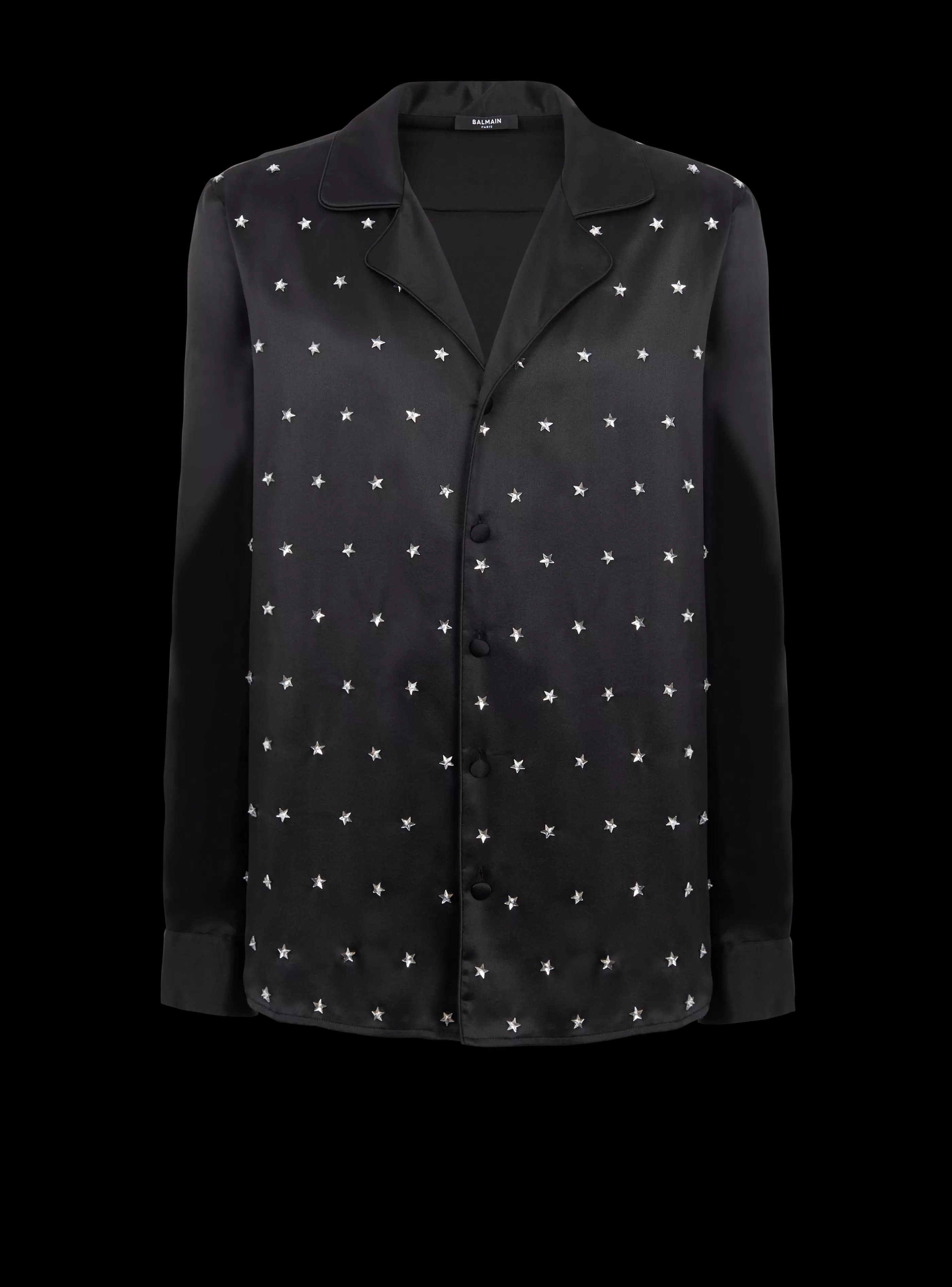 Balmain Camicie E Polo-Embroidered Silk Stars Shirt black