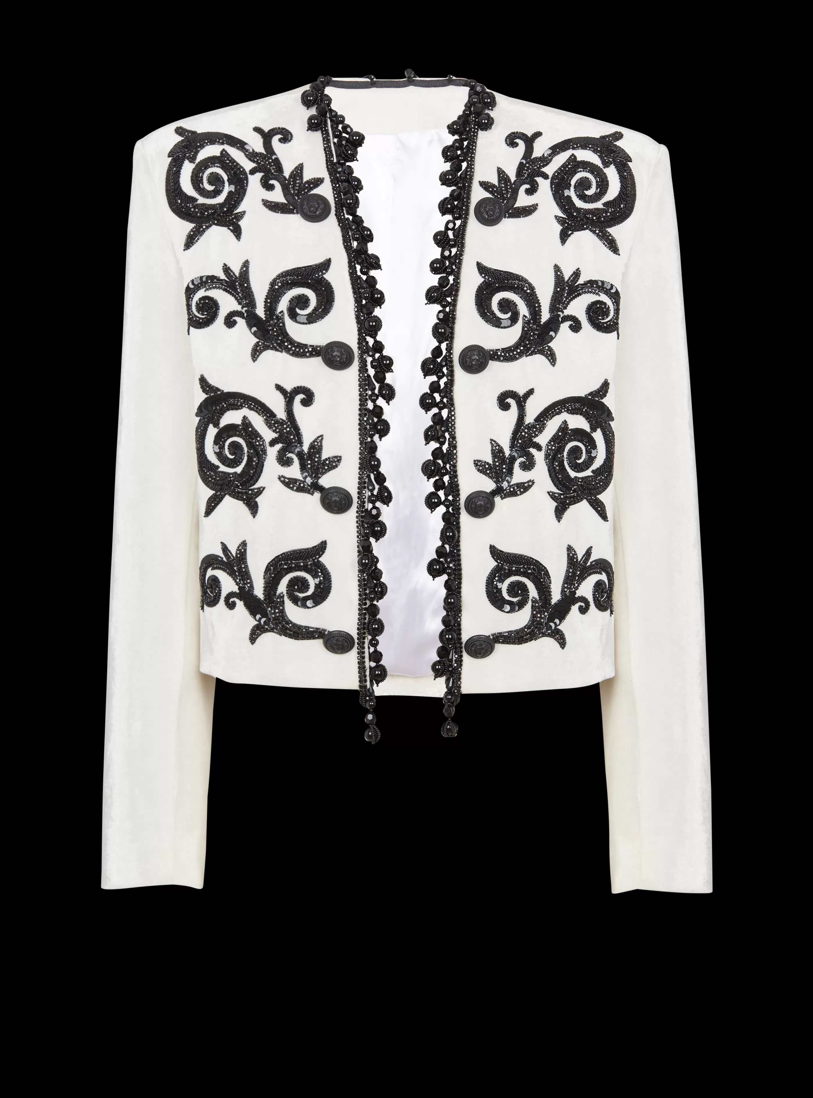 Balmain Giacche E Blazers-Embroidered Velvet Spencer Jacket white
