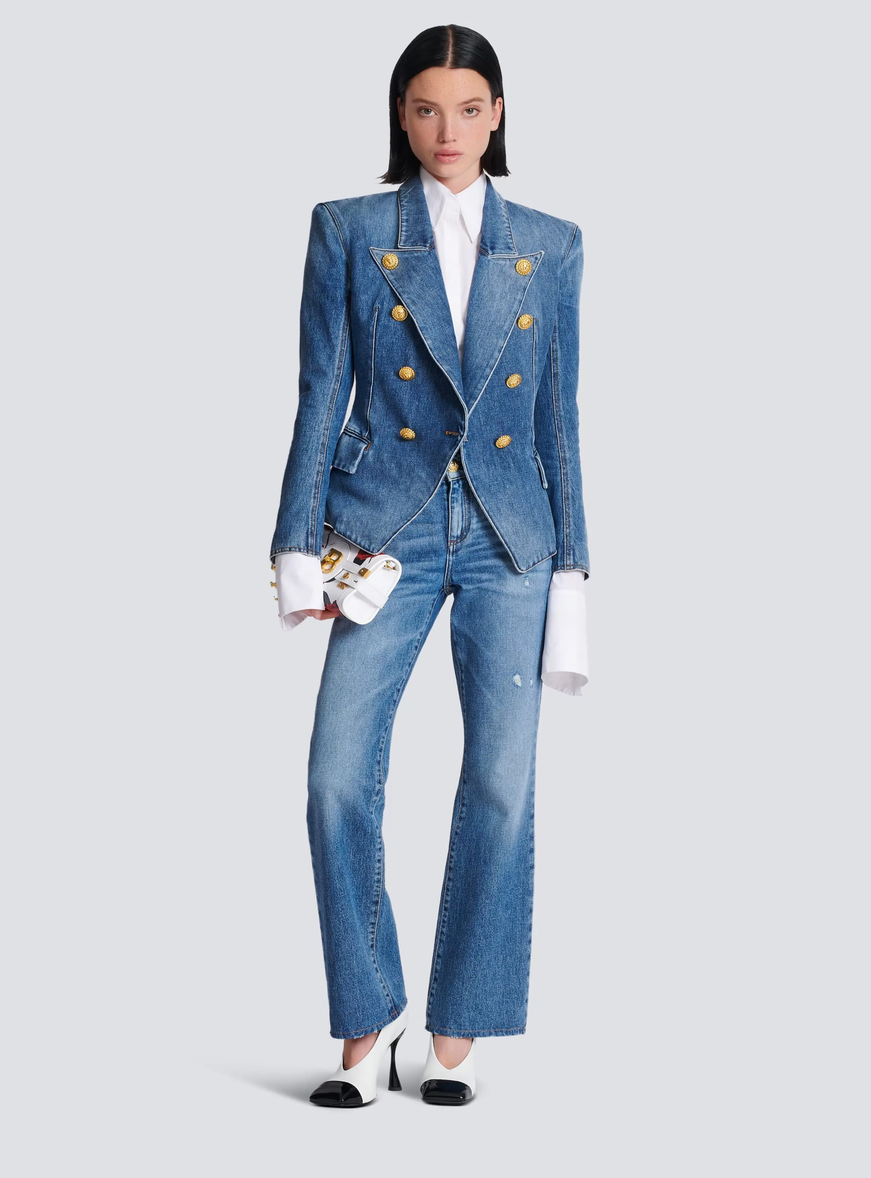 Balmain Top E Camicie-Fitted Poplin Shirt white