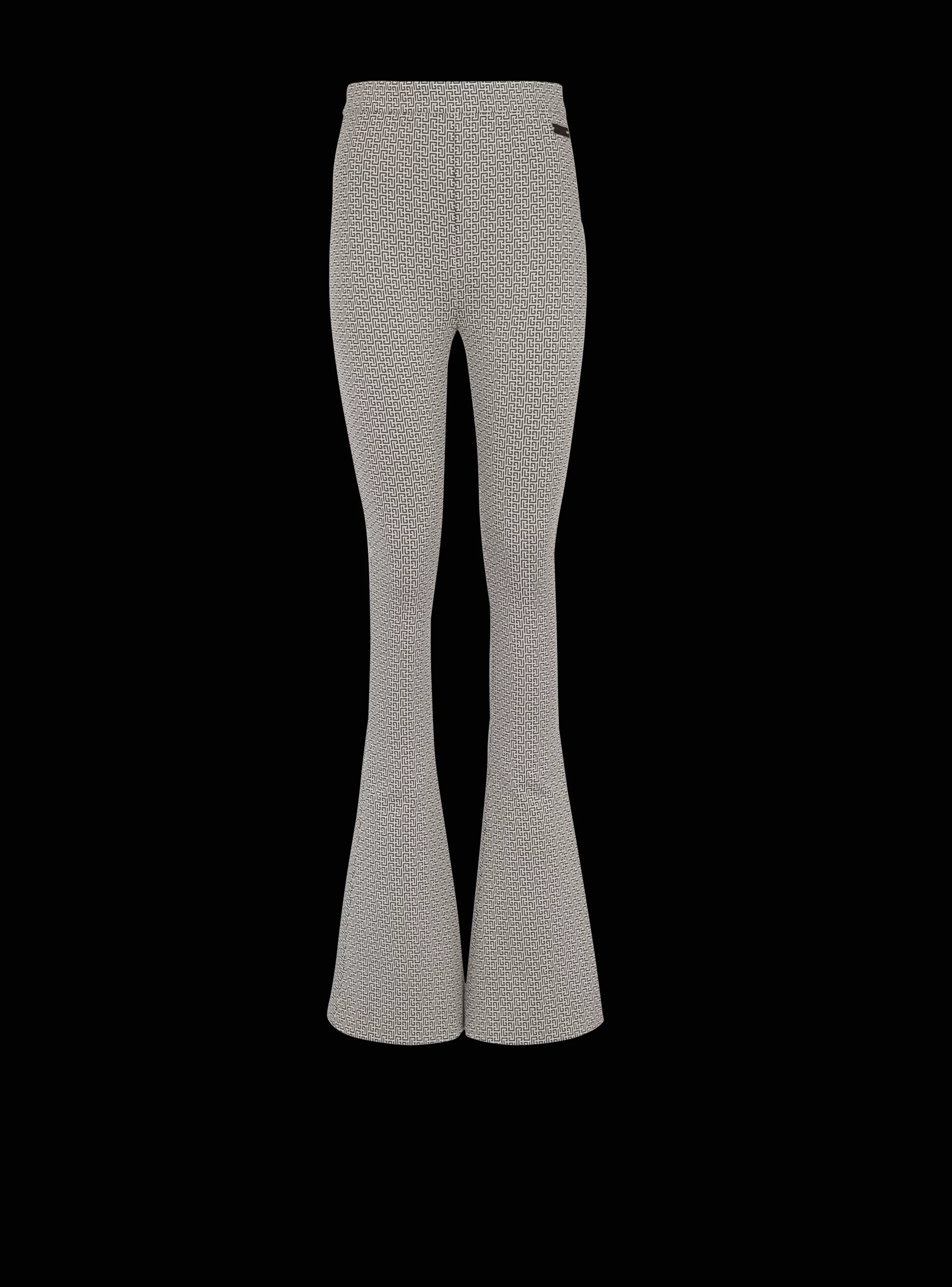 Balmain Pantaloni E Pantaloncini-Flared Monogrammed Jacquard Trousers black