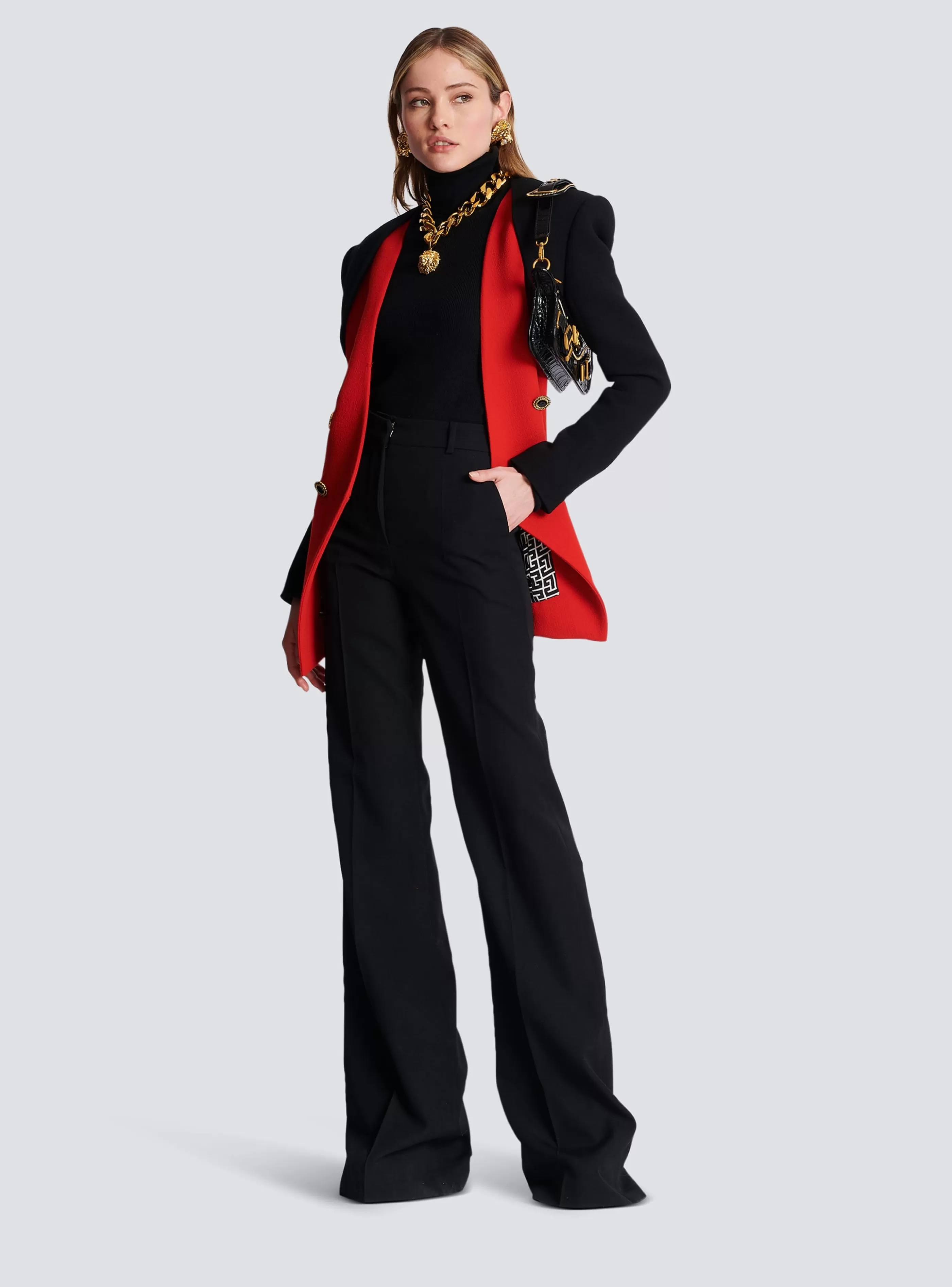 Balmain Pantaloni E Pantaloncini-Flared Trousers With Creases black