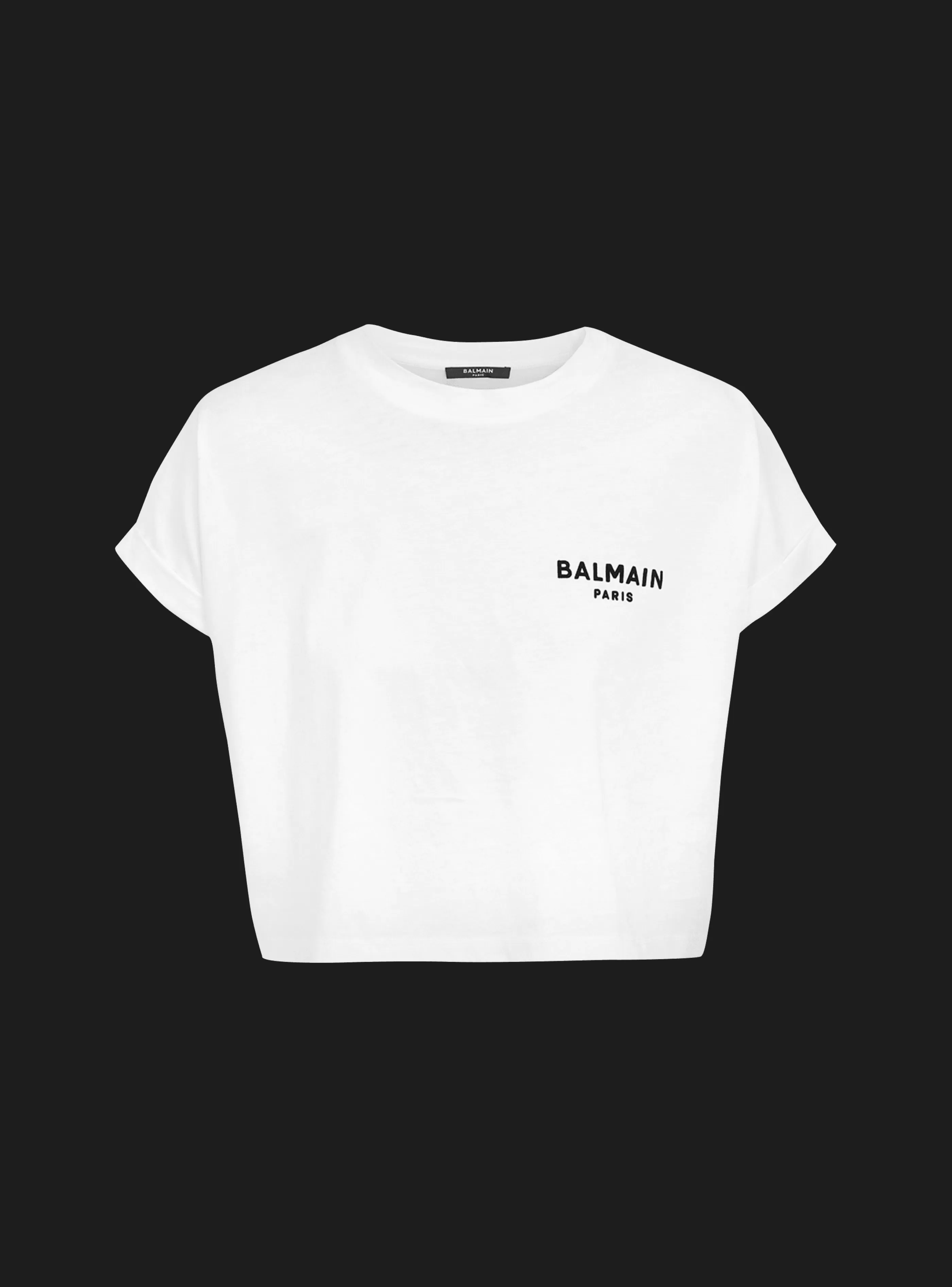 Balmain T-Shirt-Flocked Paris Cropped T-Shirt white