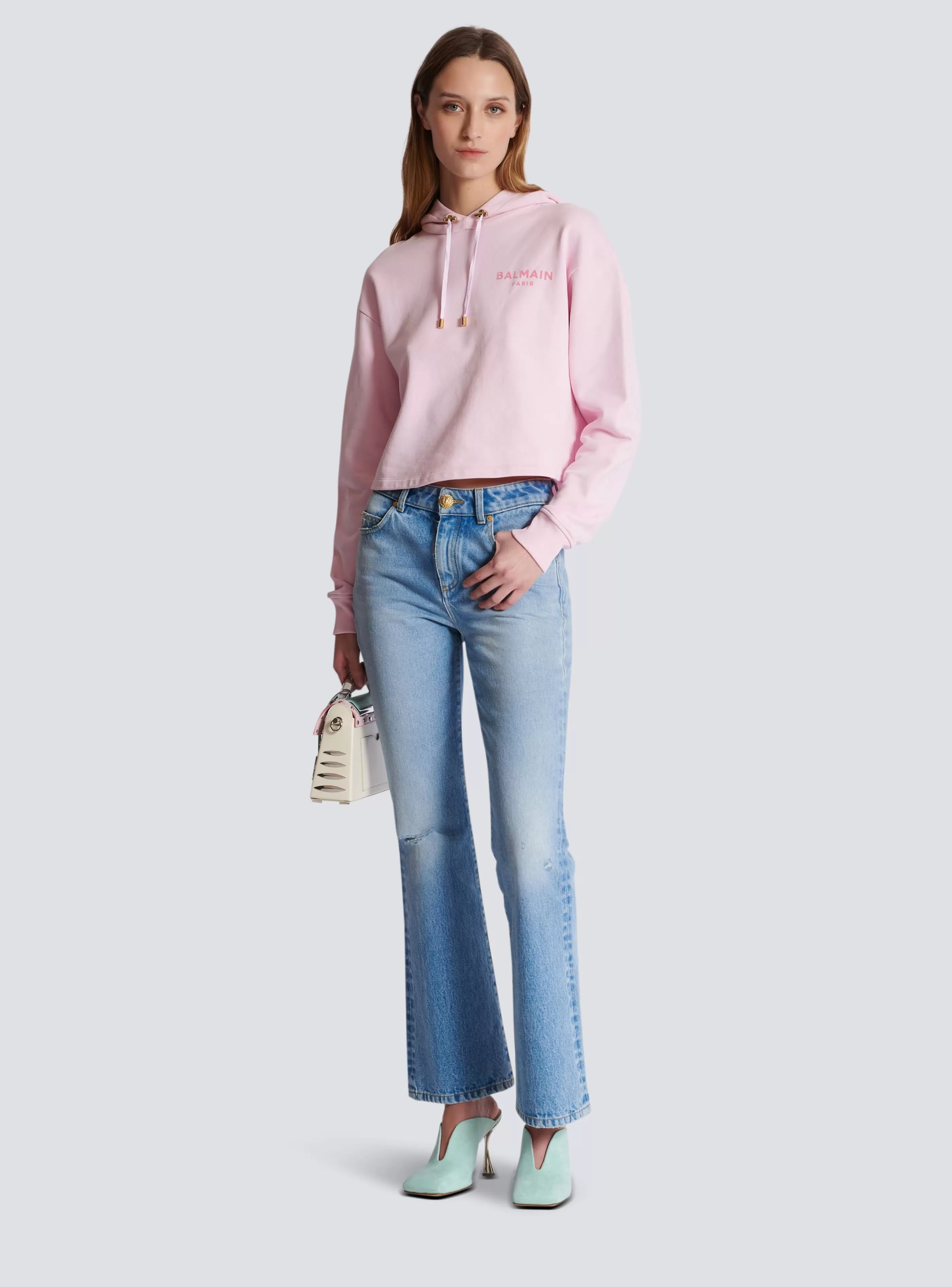 Balmain Felpe-Flocked Paris Hoodie pink