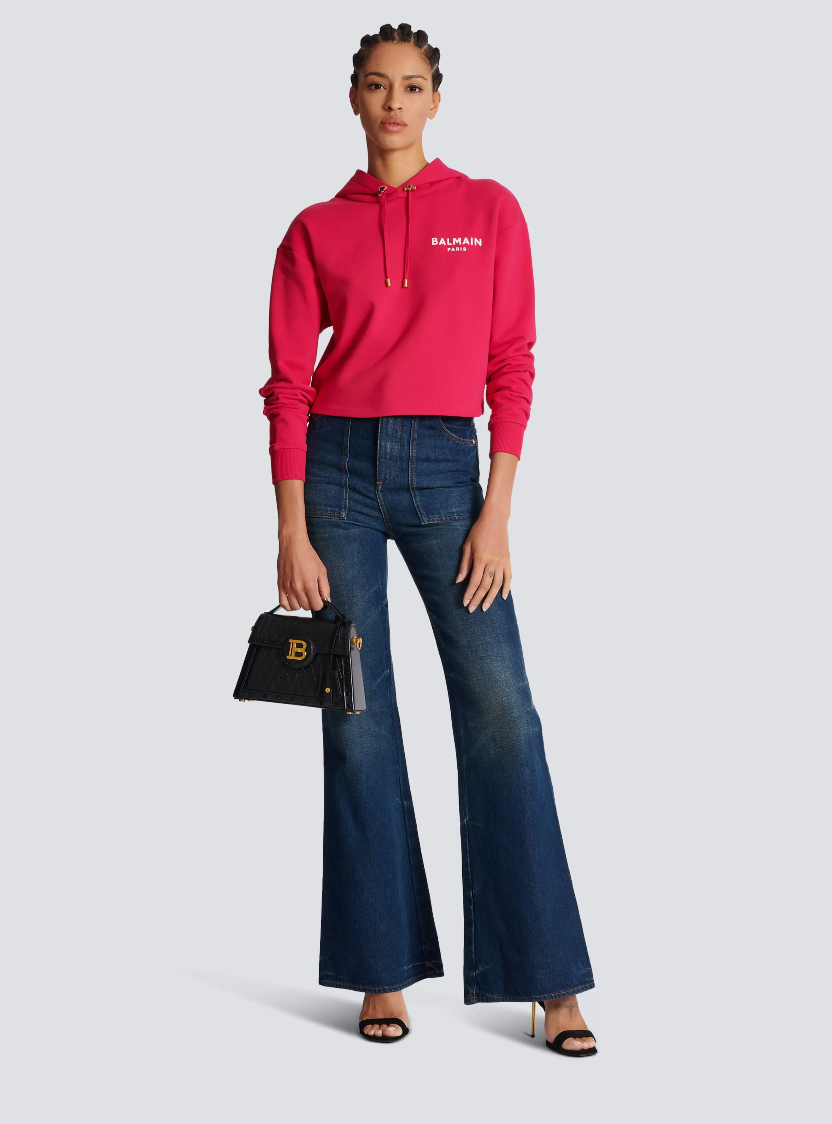 Balmain Felpe-Flocked Paris Hoodie pink