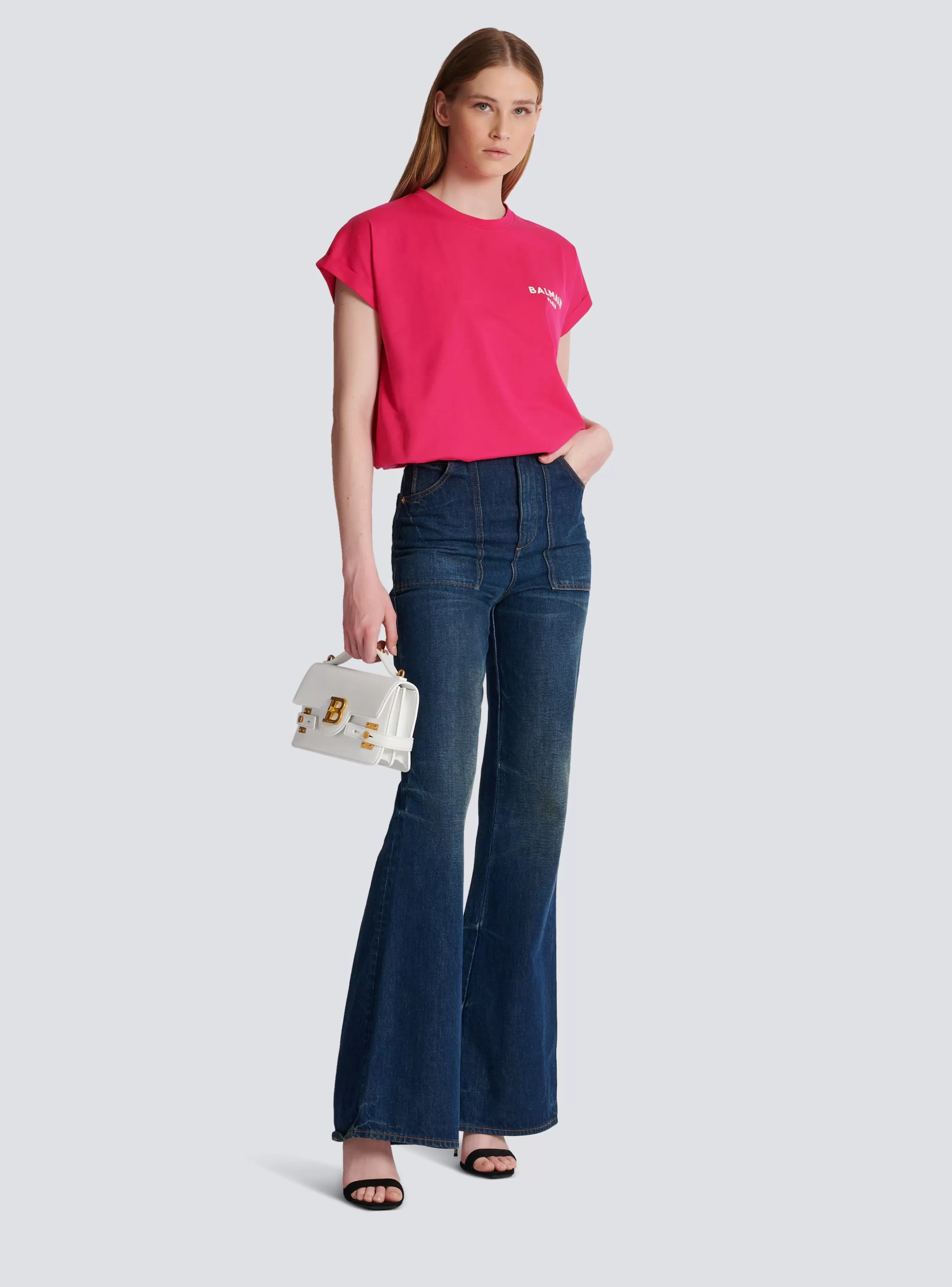 Balmain T-Shirt-Flocked T-shirt pink