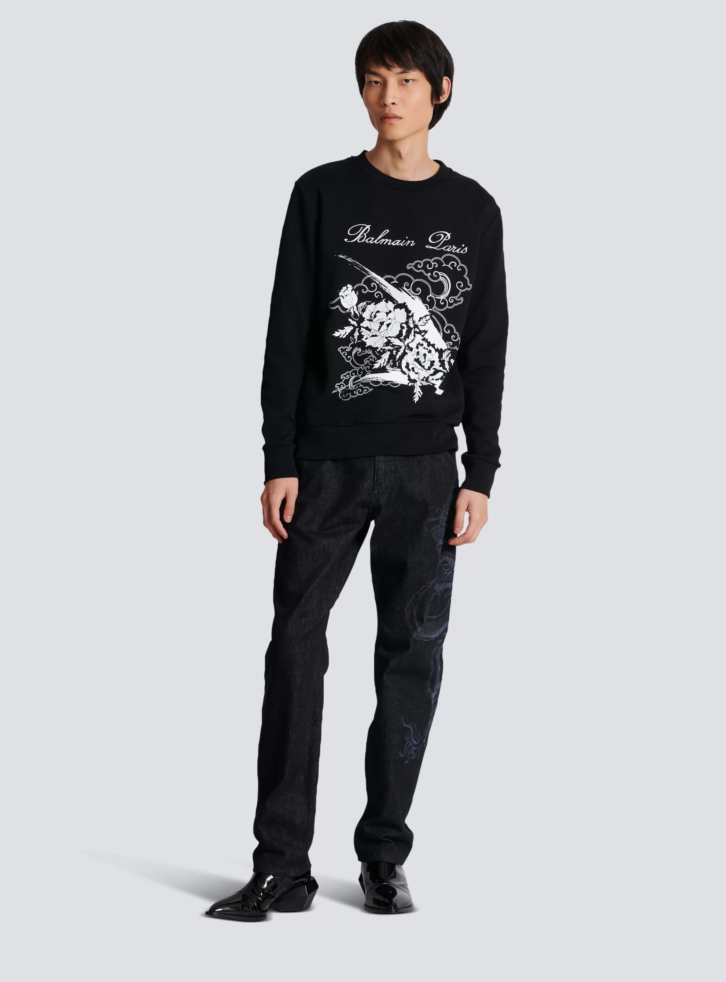 Balmain Felpe-Flower Print Sweatshirt black