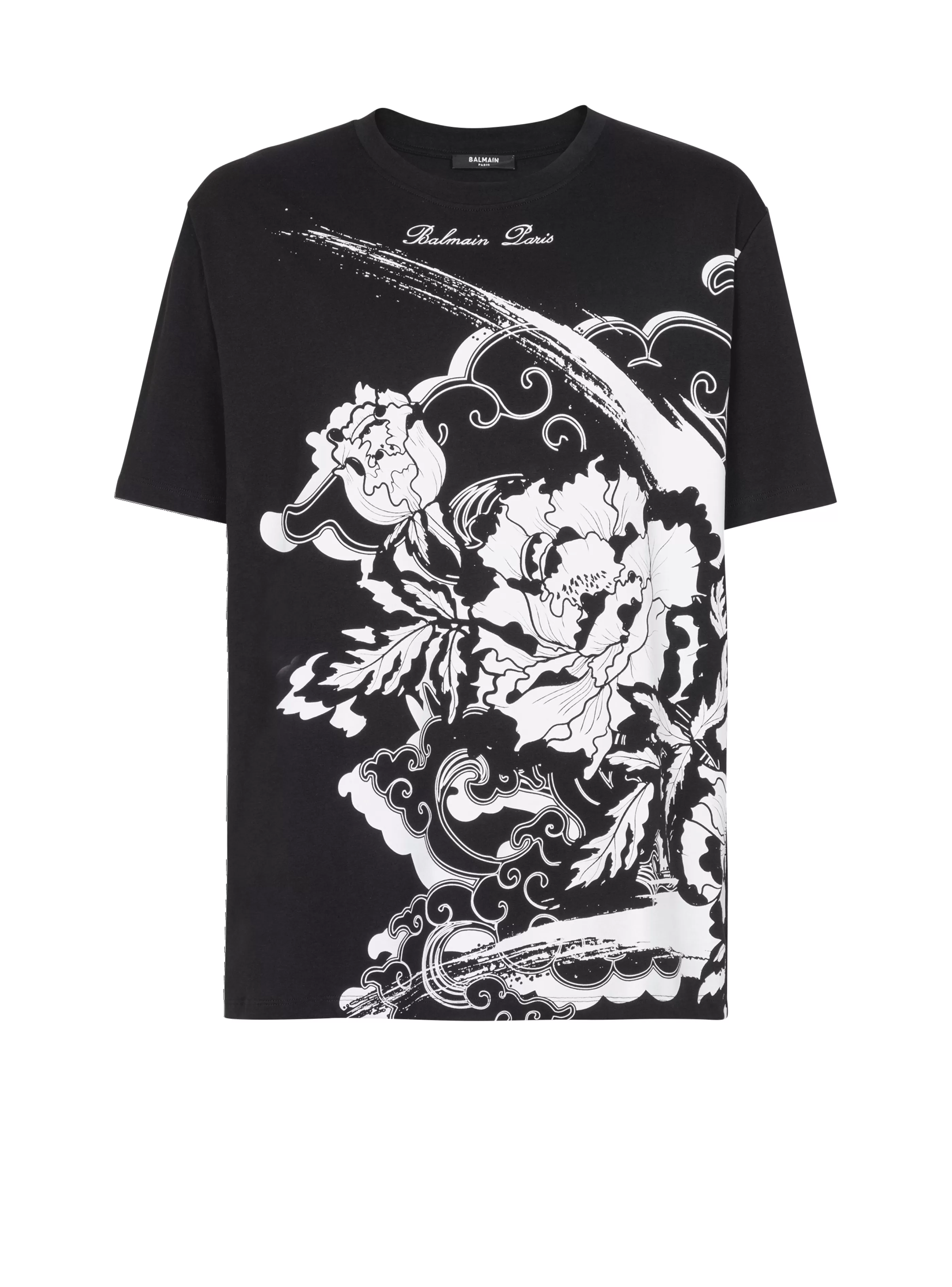 Balmain T-Shirts-Flower Print T-shirt black