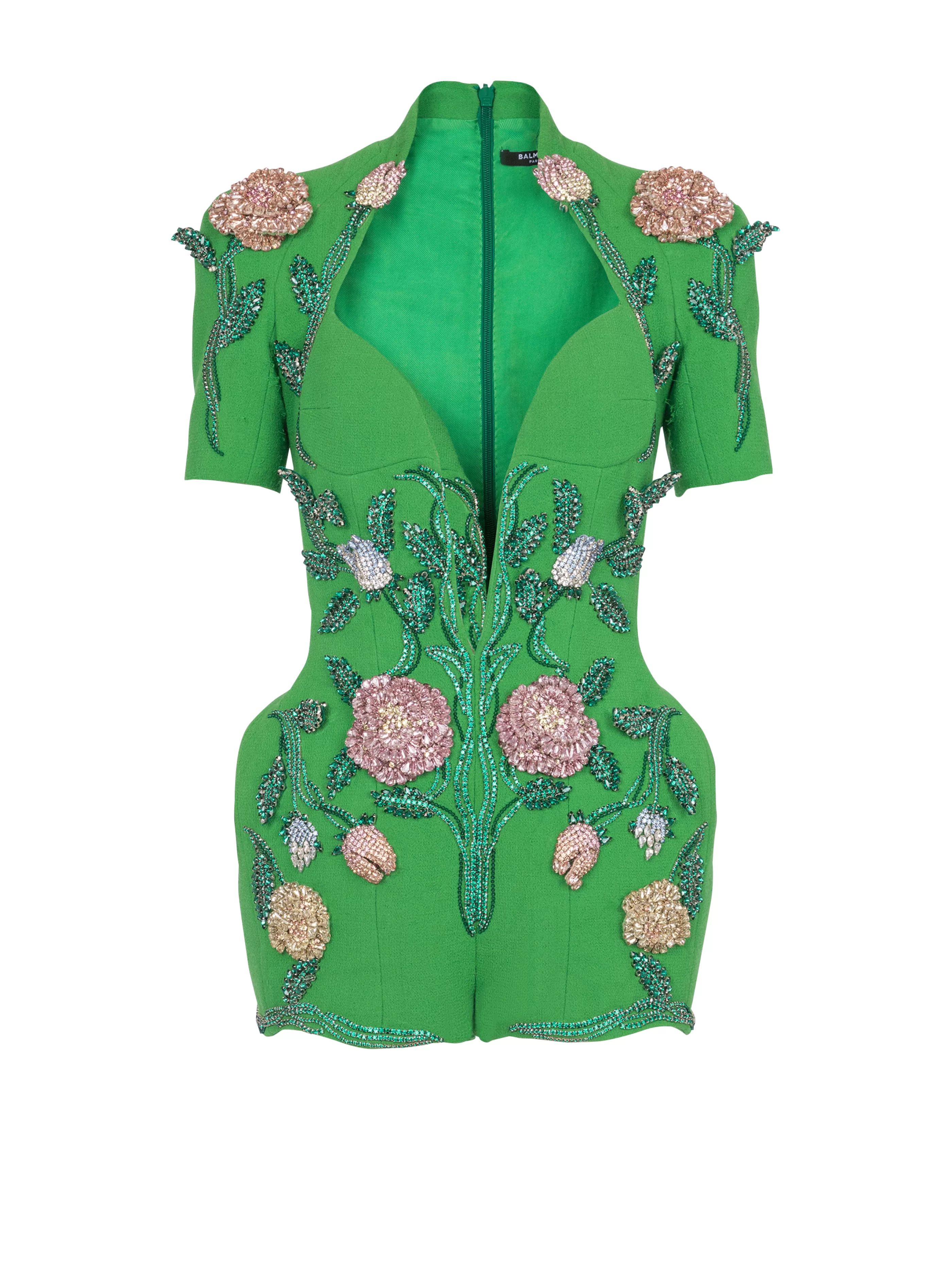 Balmain Pantaloni E Pantaloncini-Flower-embroidered Playsuit green