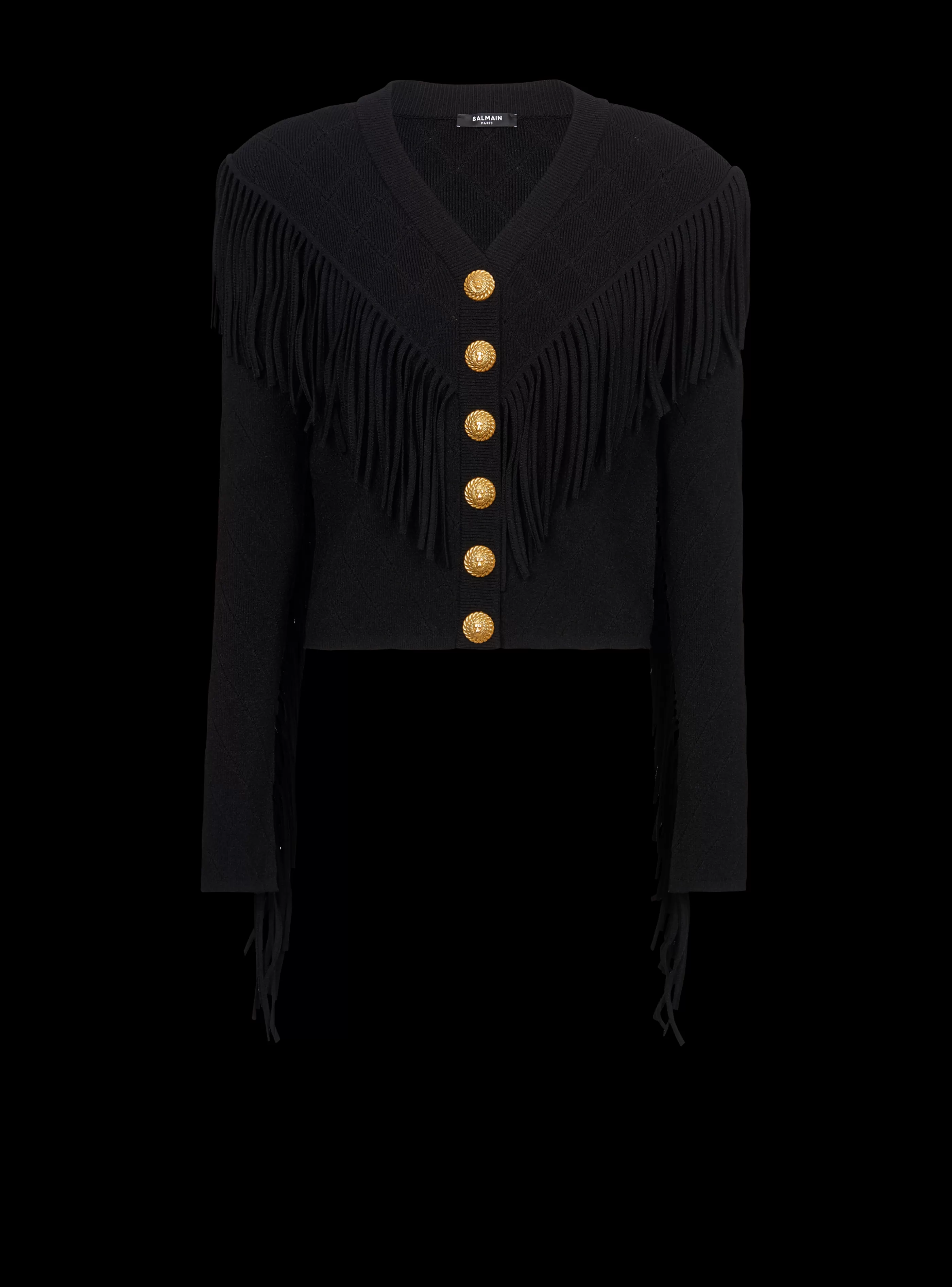Balmain Maglieria-Fringed Fine Knit Cardigan black