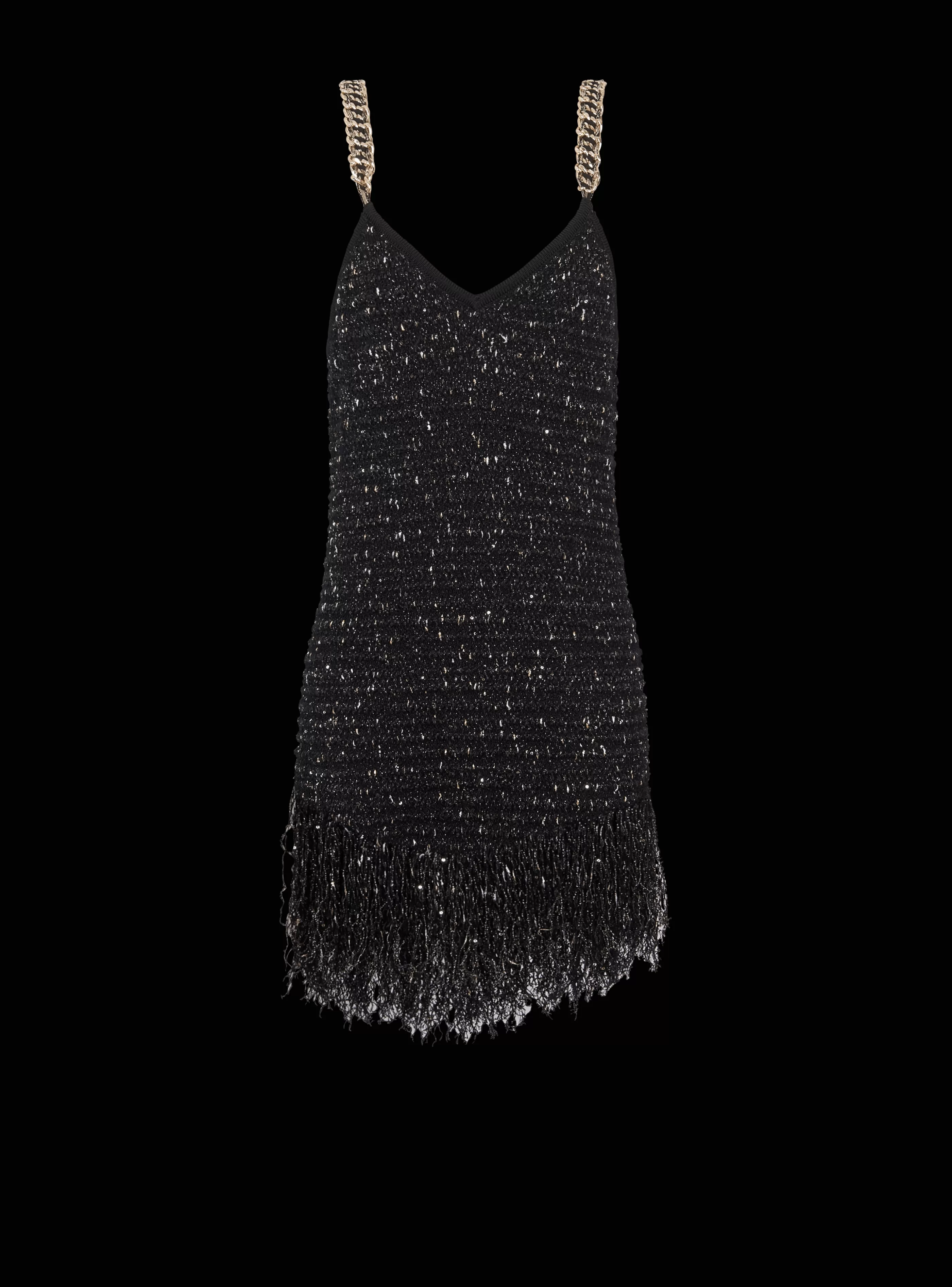 Balmain Abiti-Fringed Lurex Tweed Dress black