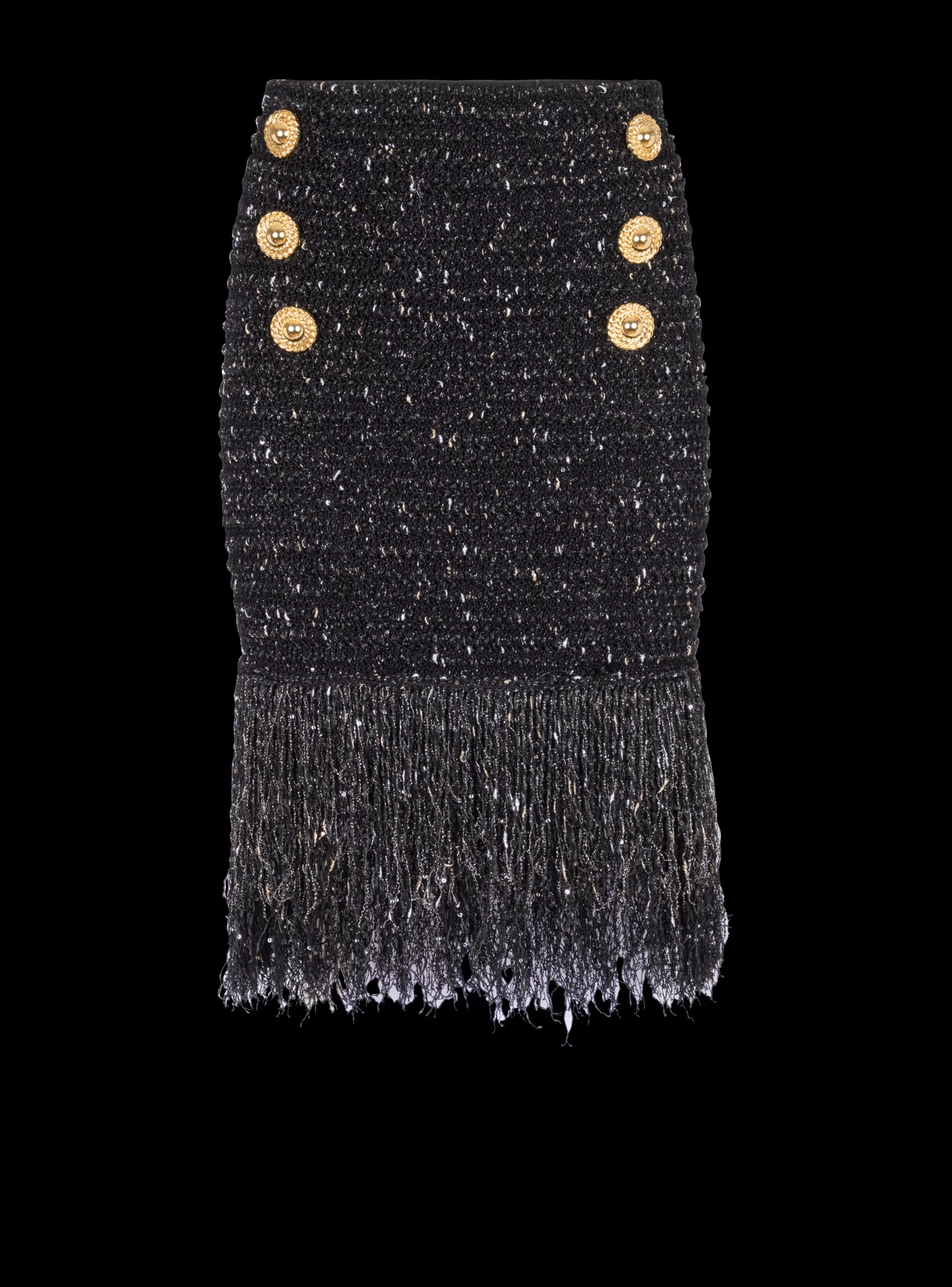 Balmain Gonne-Fringed Lurex Tweed Skirt black