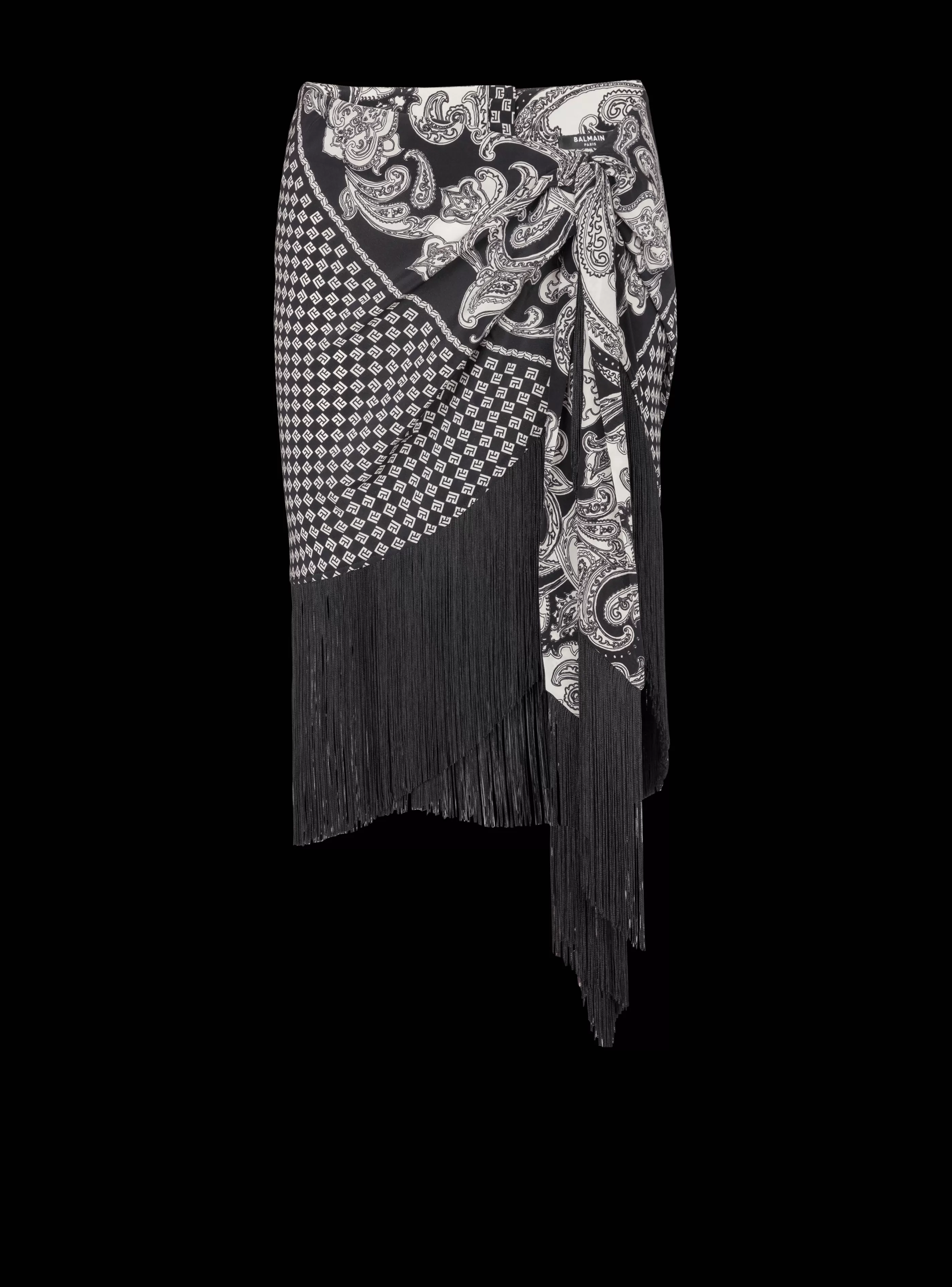 Balmain Gonne-Fringed Silk Scarf Skirt black