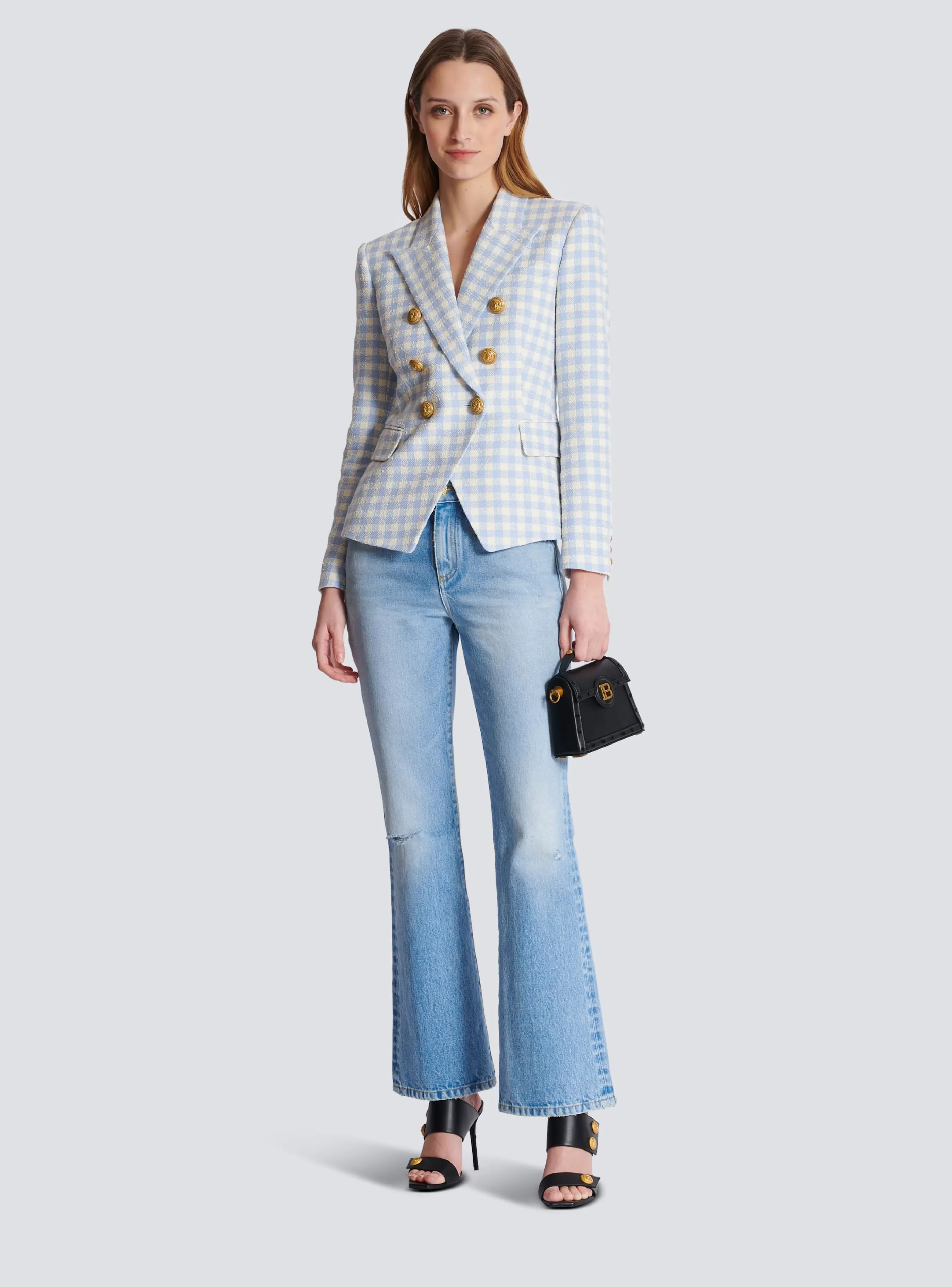 Balmain Giacche E Blazer-Gingham Tweed 6-button Jacket blue