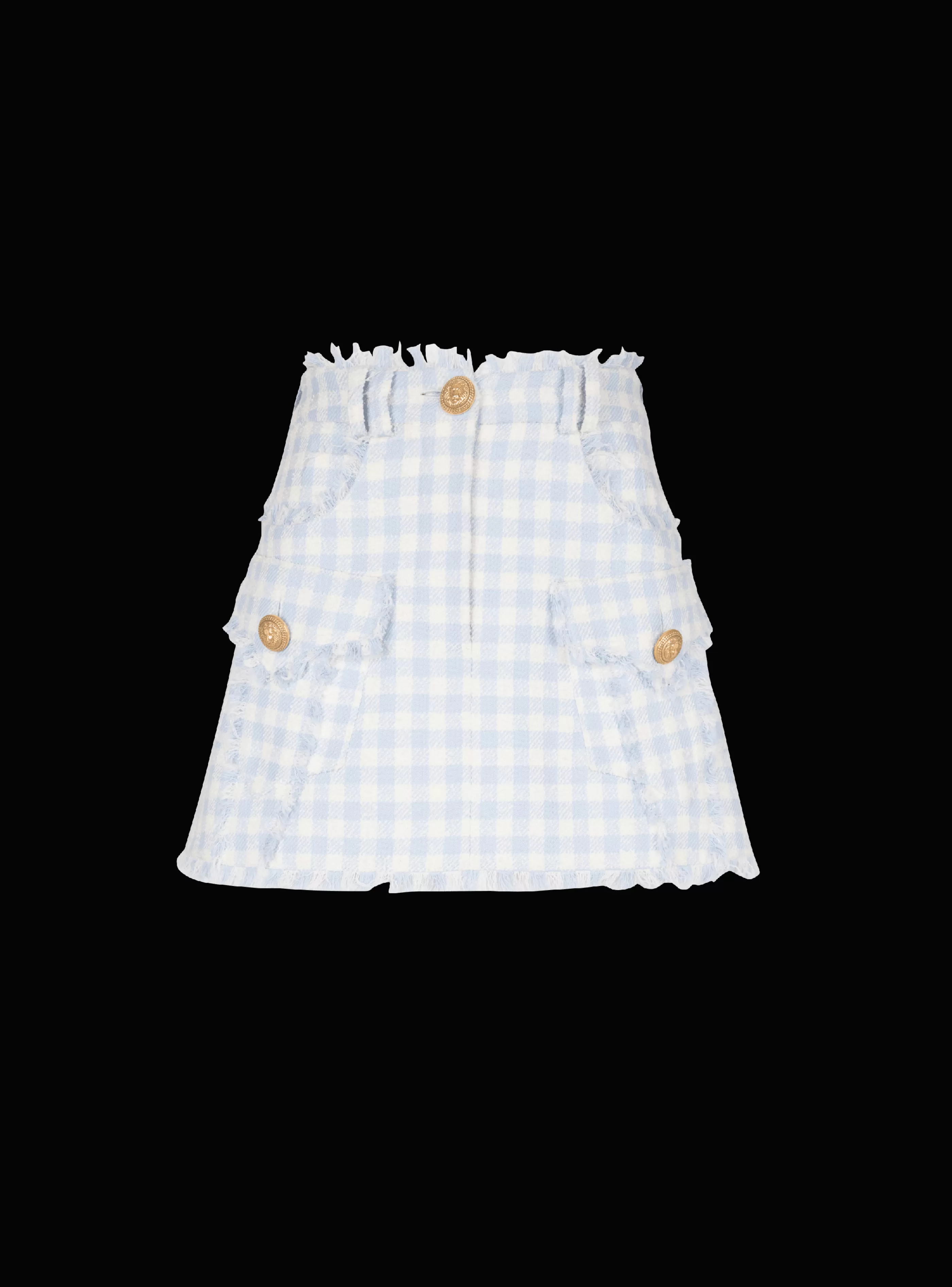 Balmain Gonne-Gingham Tweed A-line Skirt blue