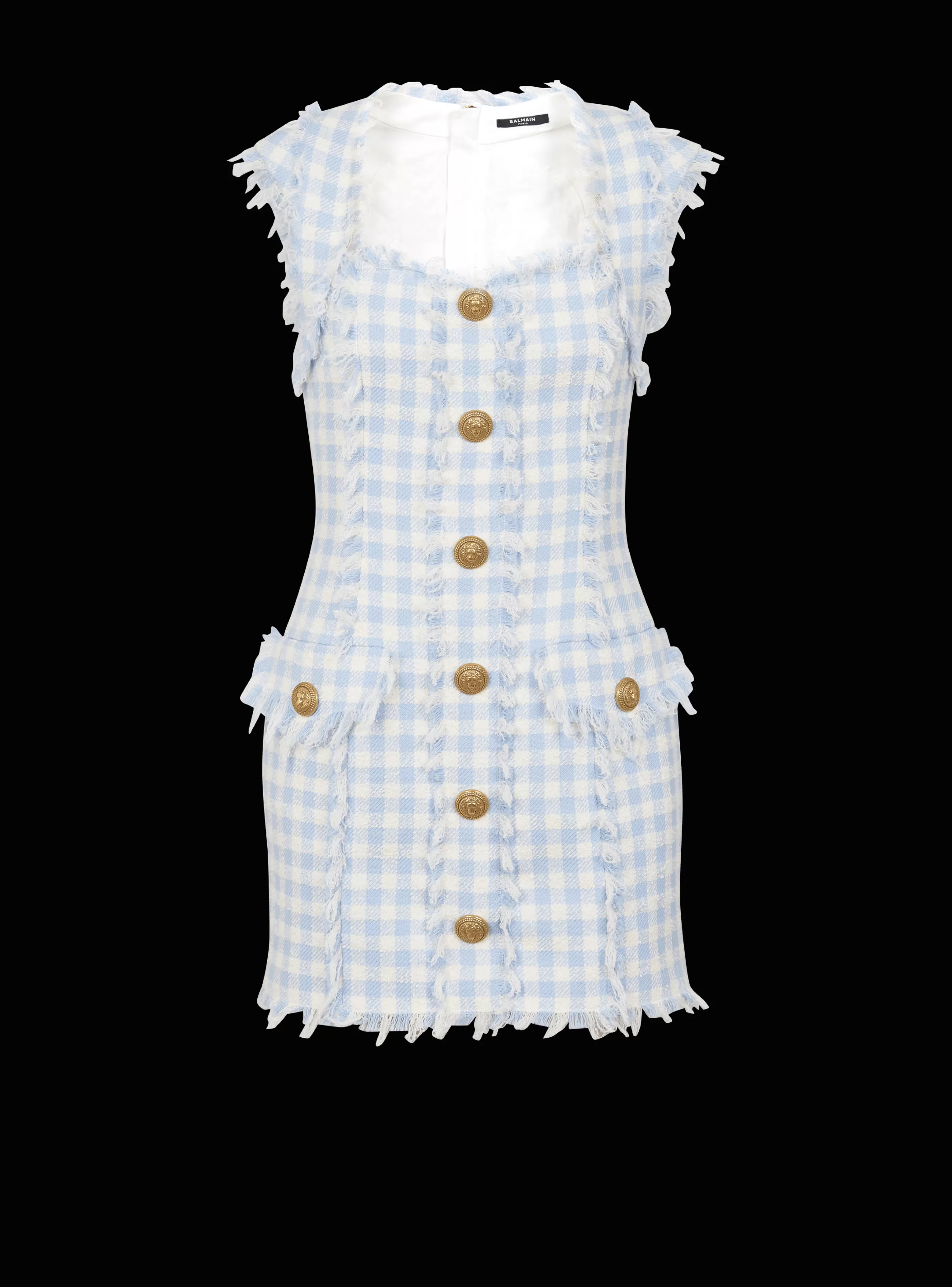 Balmain Abiti-Gingham Tweed Dress blue